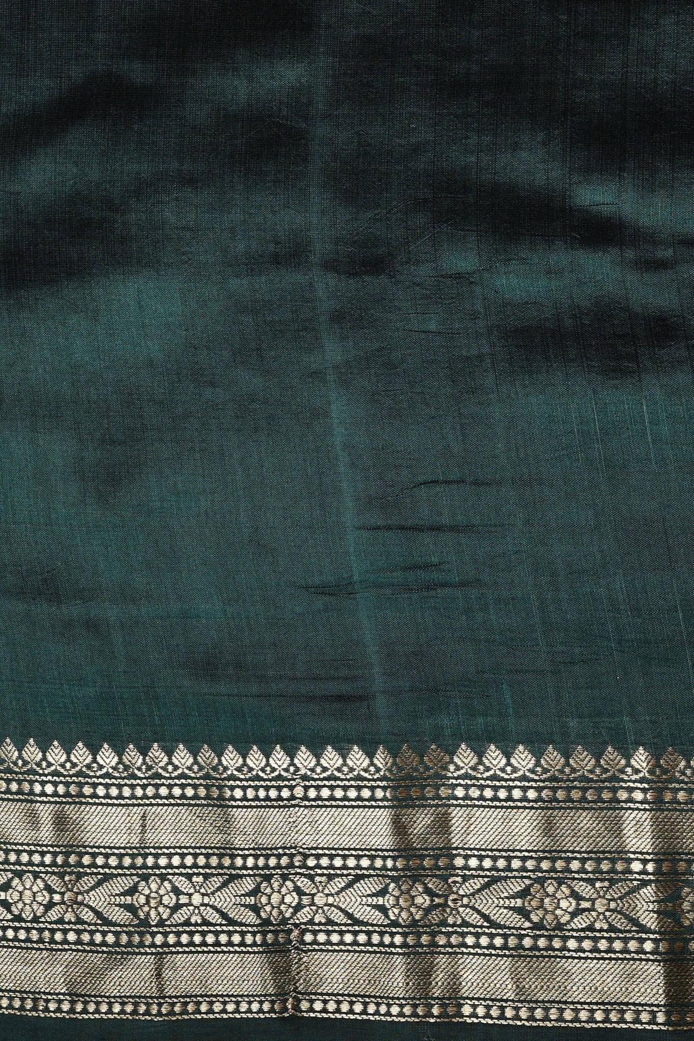 Pure Katan Silk in Deep Green with Zari Stripes - Banarasiya