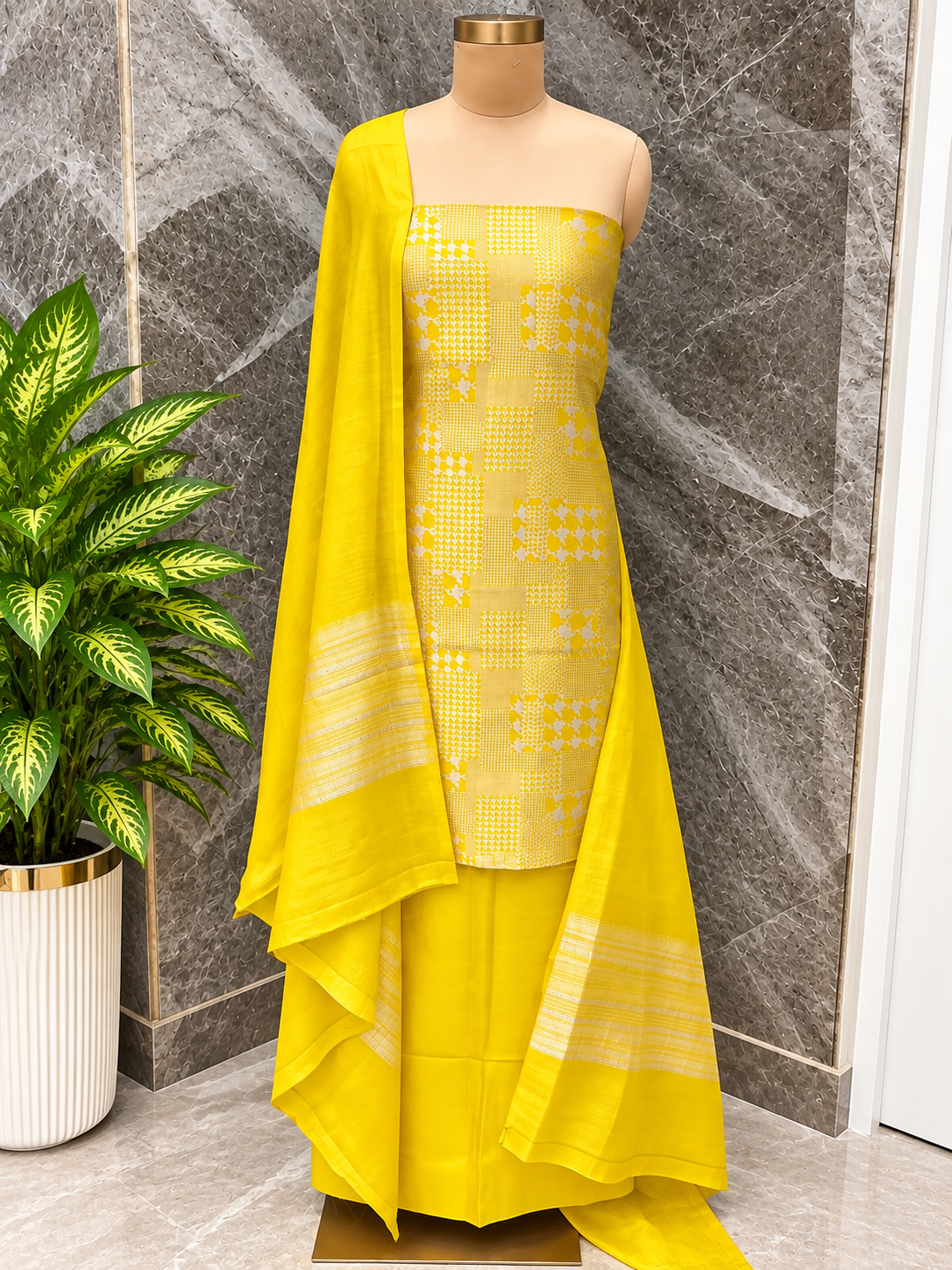 Bright Yellow Pure Katan Silk Suit Set