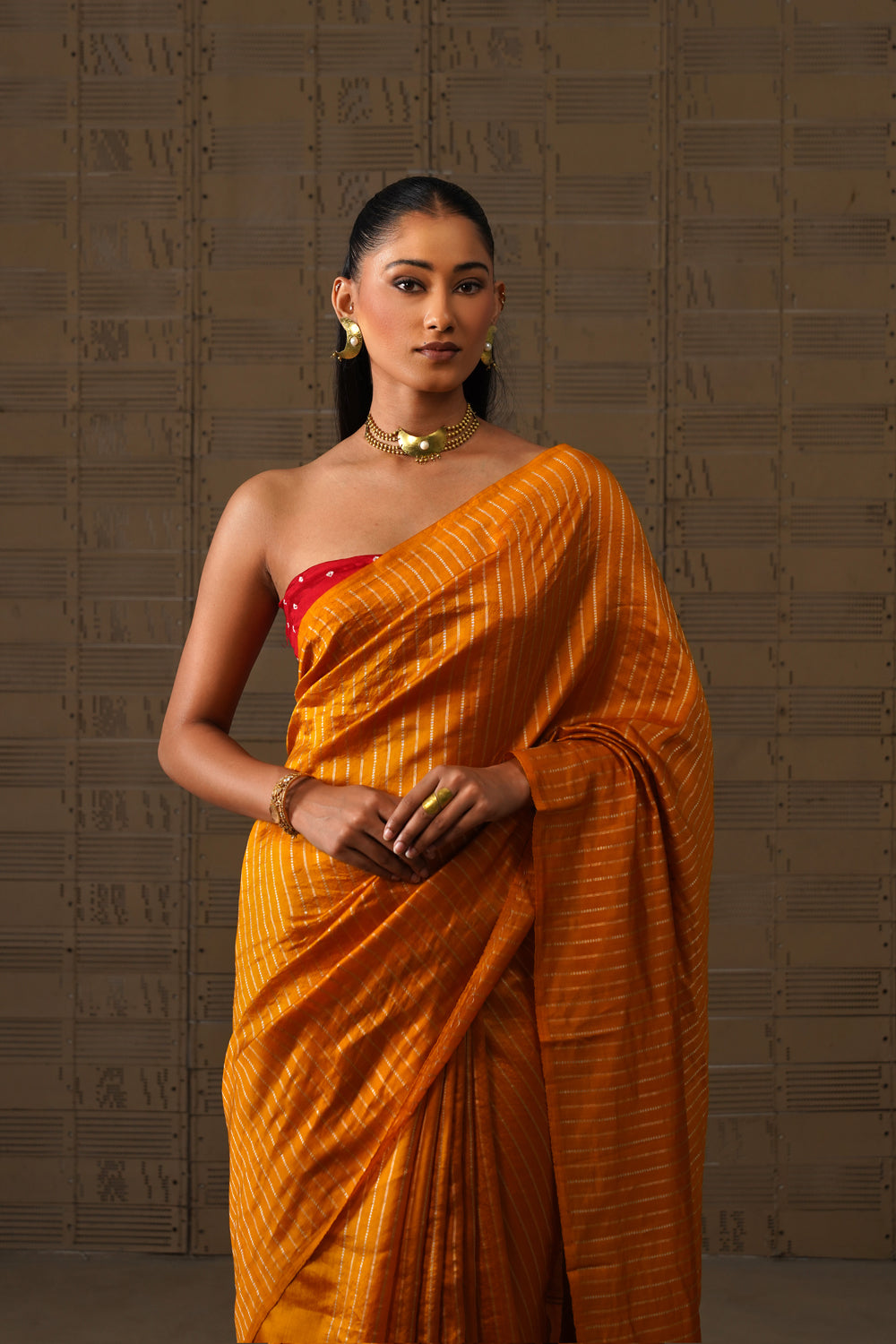 Handwoven Mustard Striped Katan Silk Saree