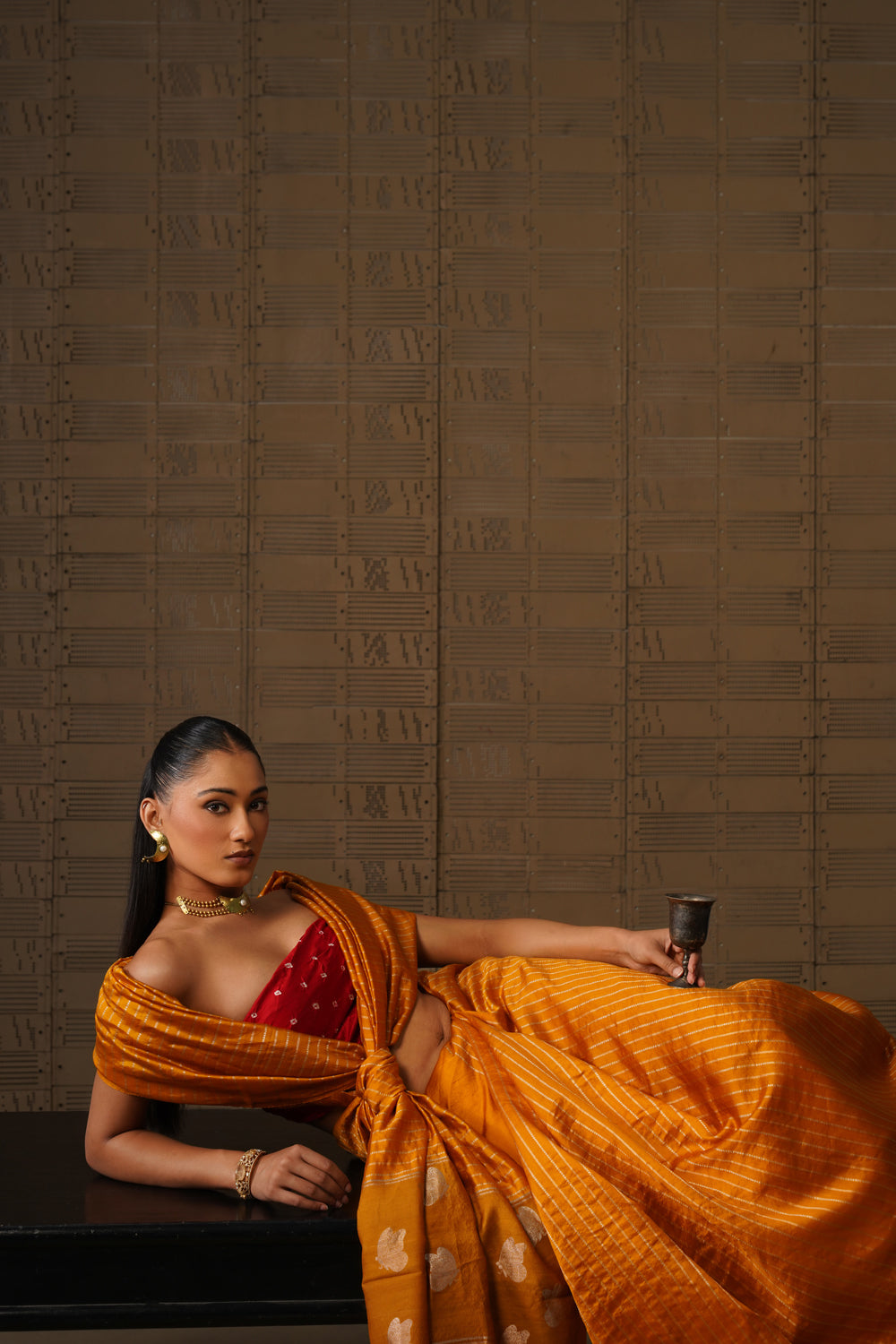 Handwoven Mustard Striped Katan Silk Saree