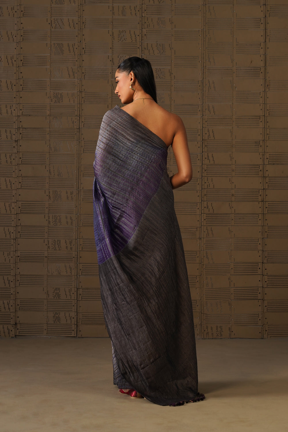Charcoal Purple Shibori Tissue Silk Saree