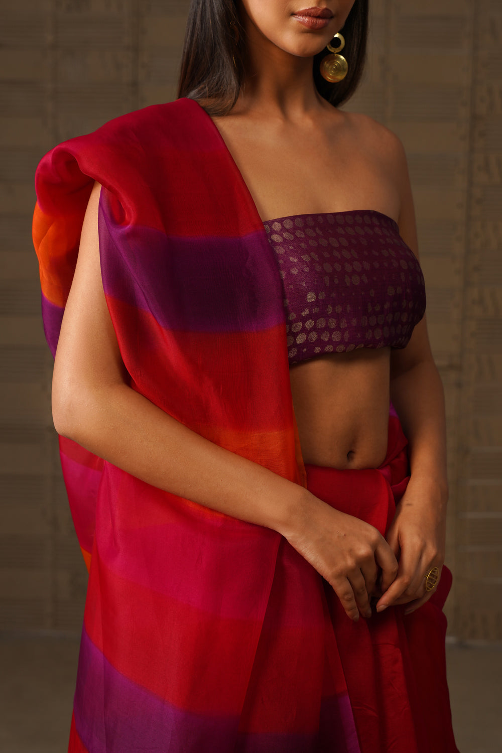 Multicolor Hand-Dyed Pure Kora Organza Saree