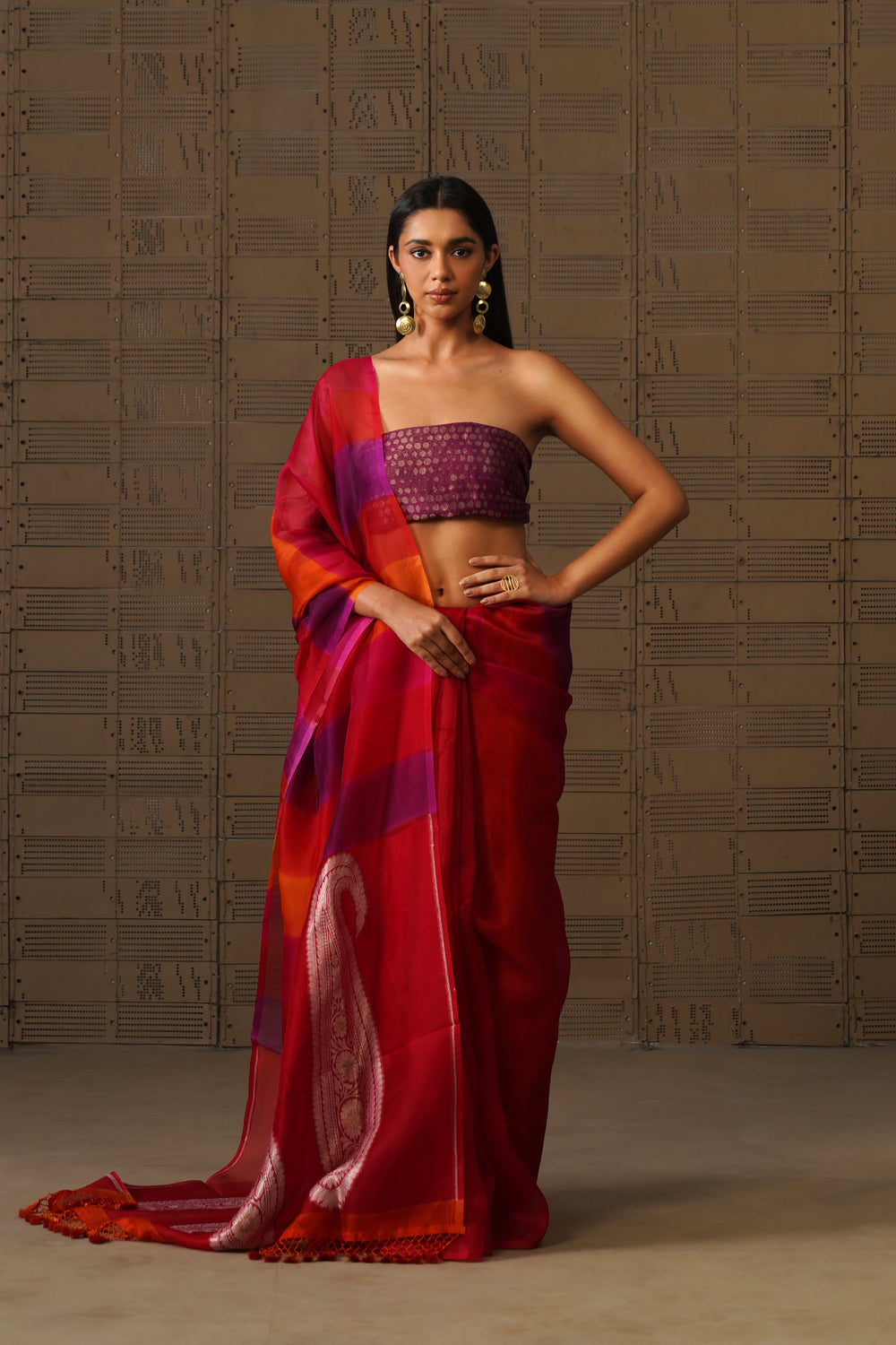 Multicolor Hand-Dyed Pure Kora Organza Saree