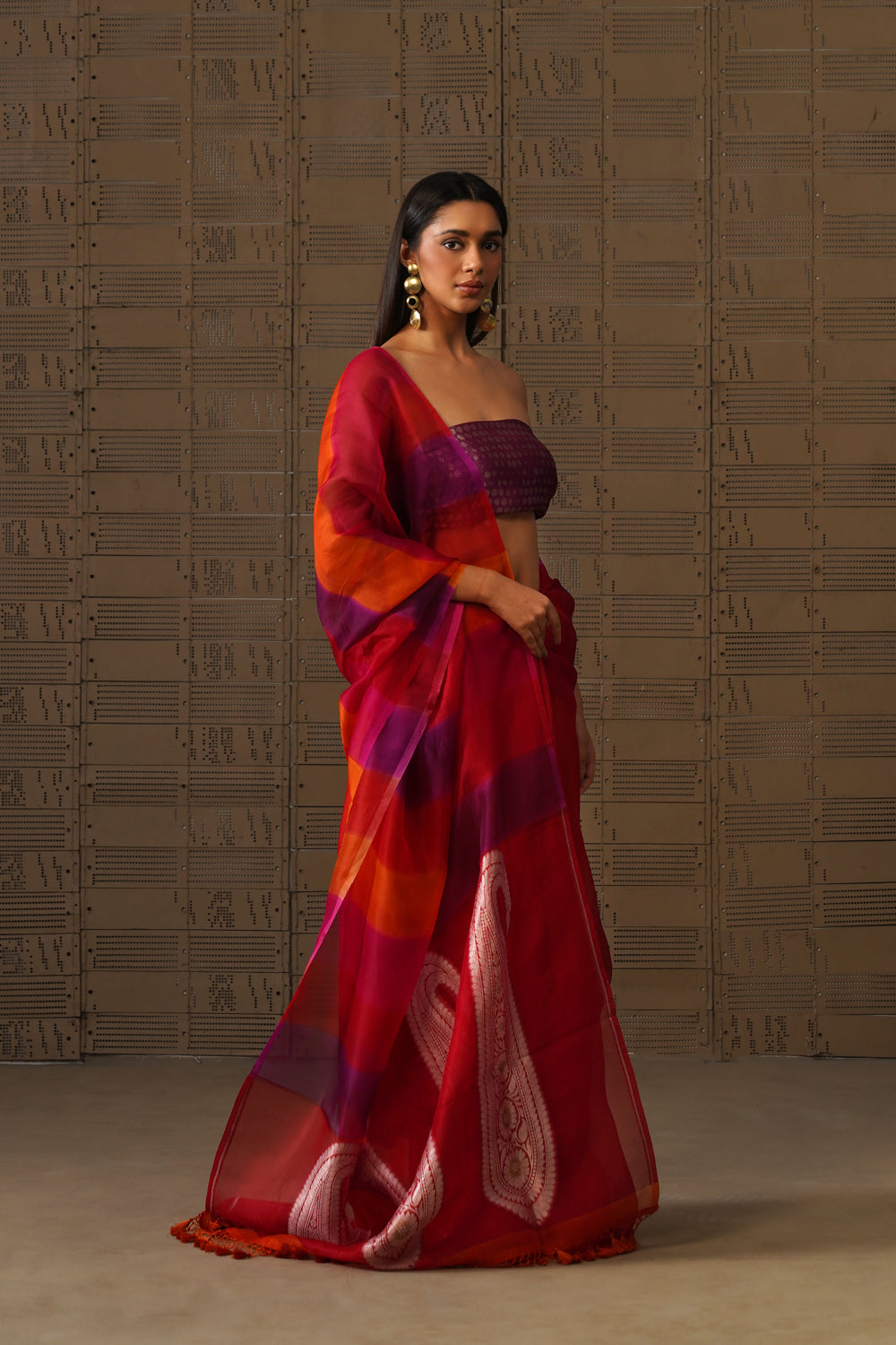 Multicolor Hand-Dyed Pure Kora Organza Saree