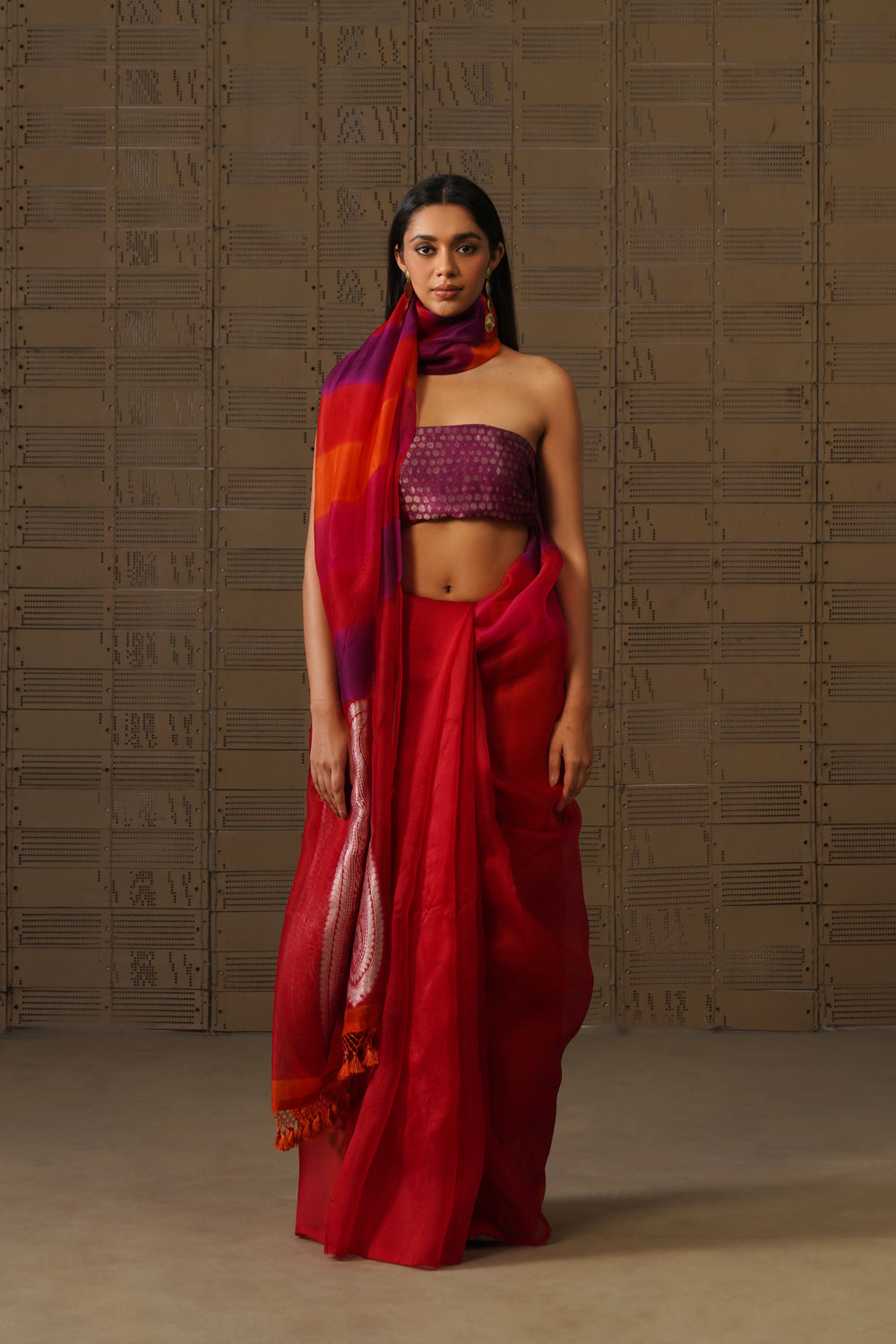 Multicolor Hand-Dyed Pure Kora Organza Saree