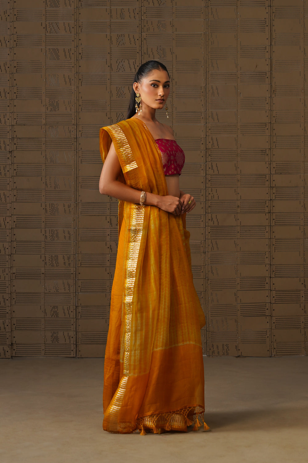 Mustard Shibori Kora Organza Saree