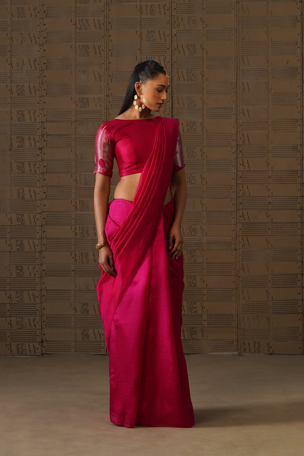 Rani Pink Horse Motif Katan Silk Saree