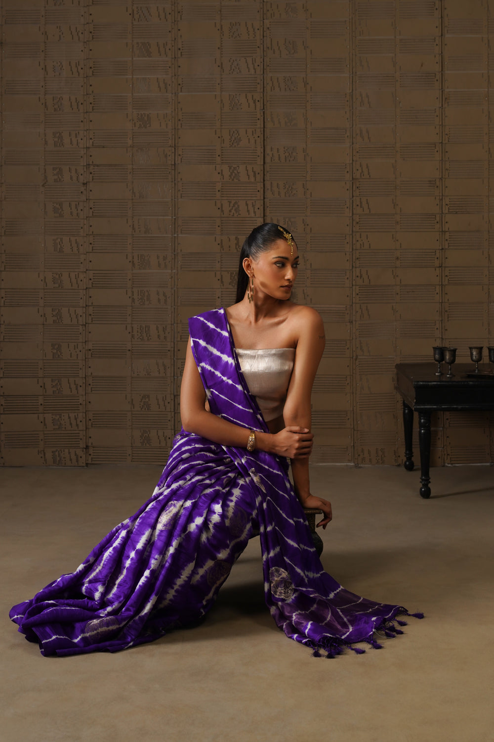 Plum Leheriya Silk Saree