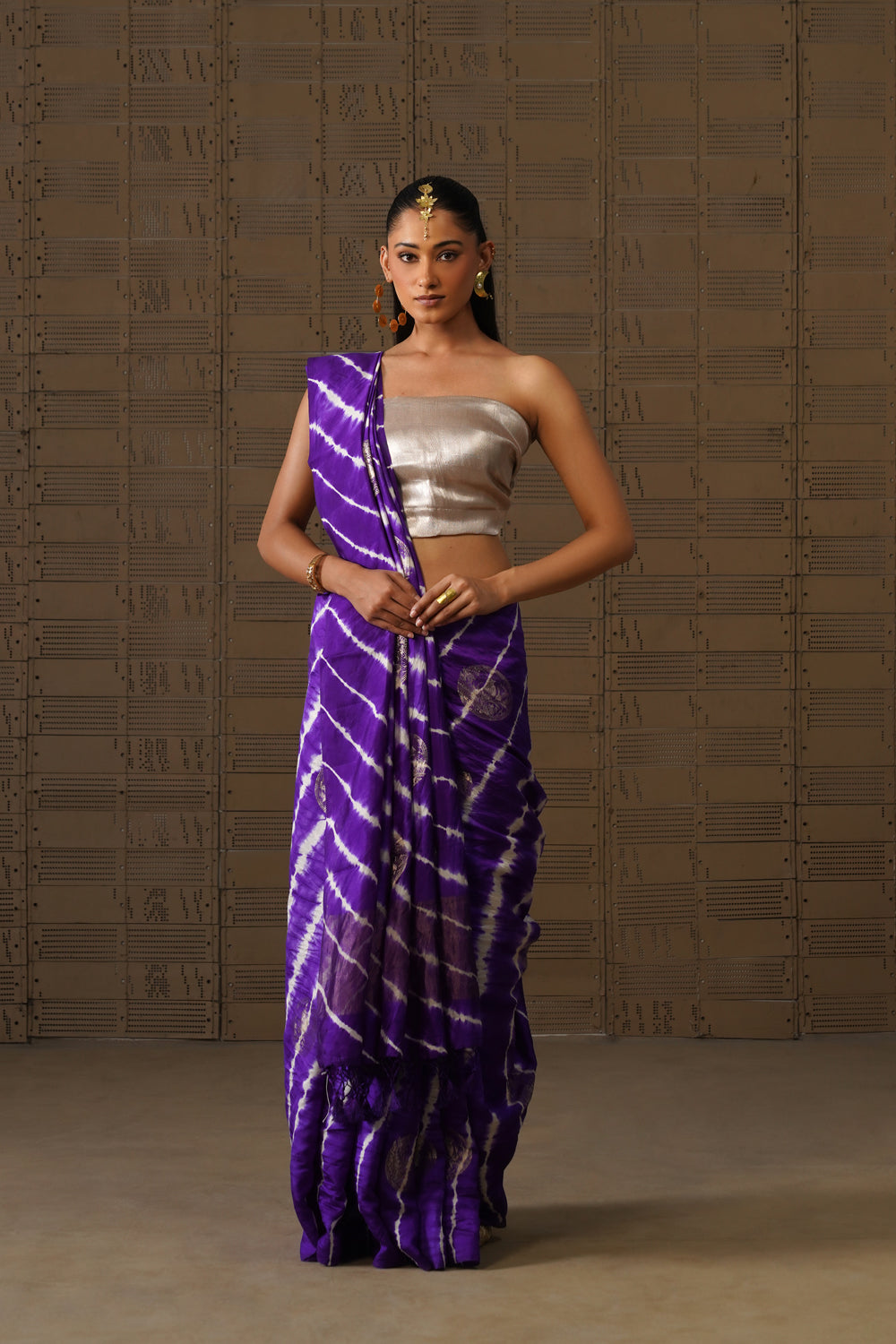 Plum Leheriya Silk Saree
