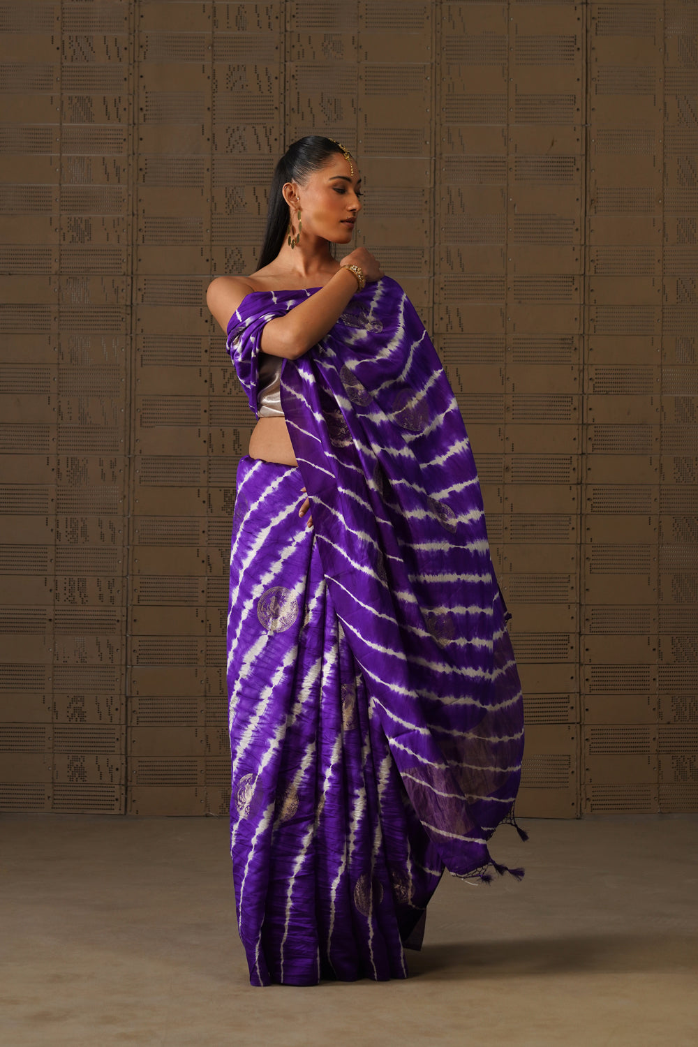 Plum Leheriya Silk Saree