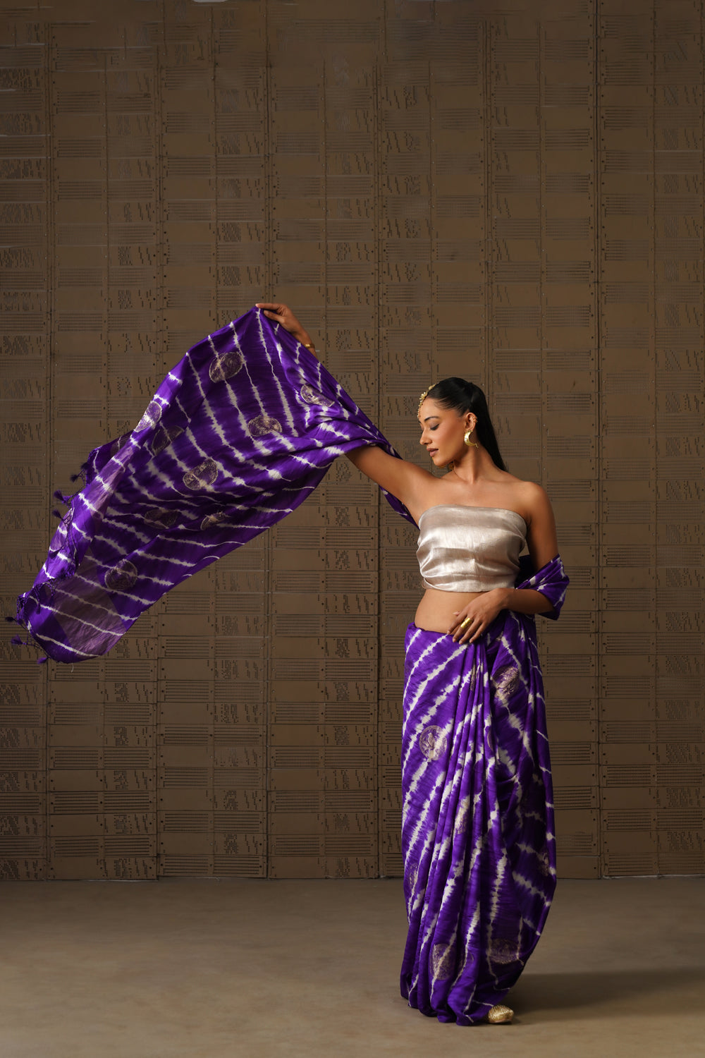 Plum Leheriya Silk Saree
