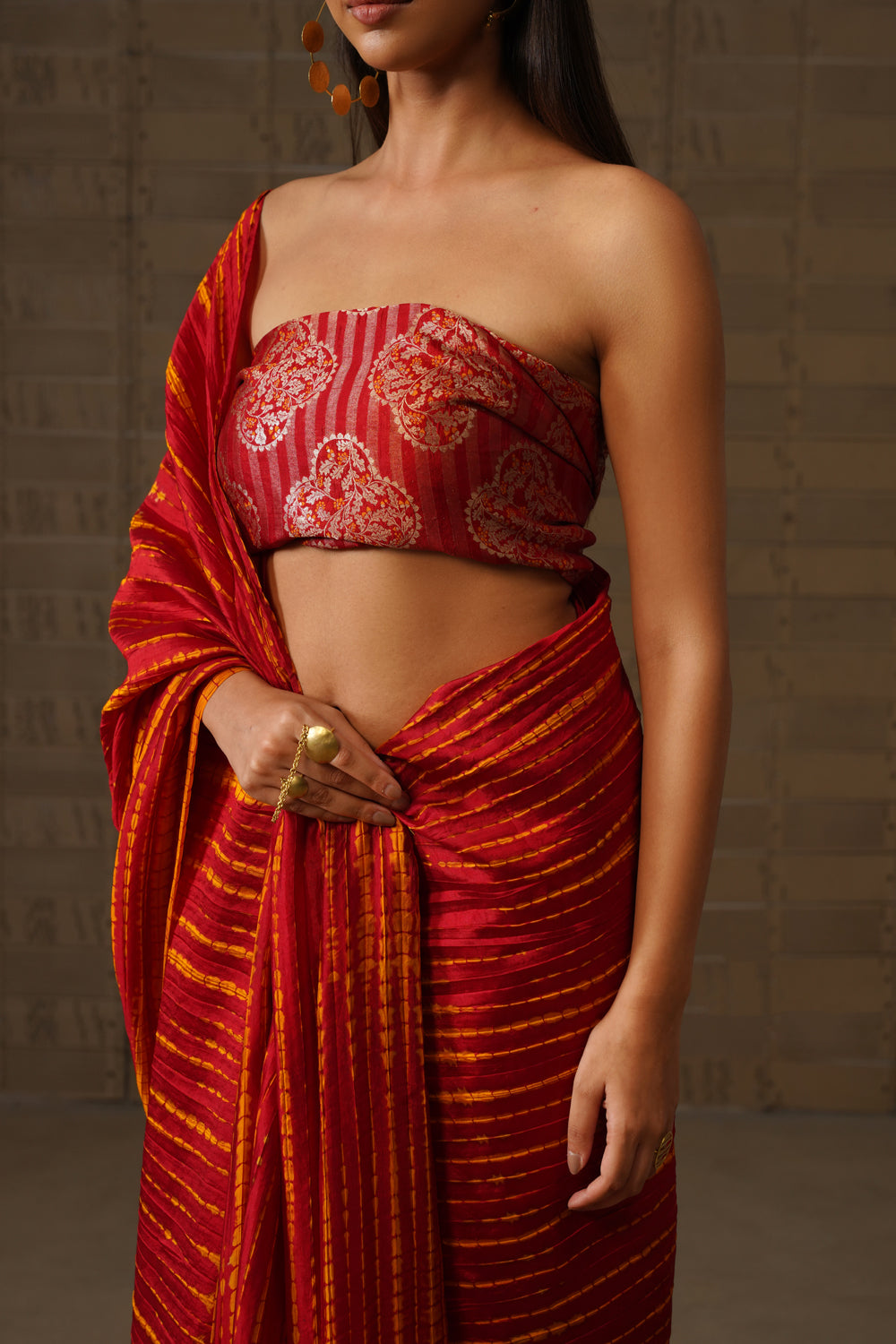 Burnt Orange & Pink Shibori Silk Saree
