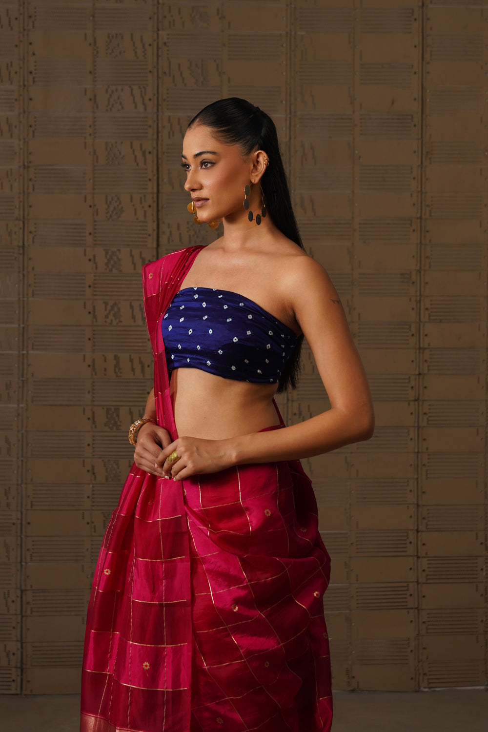 Rani Pink Striped Organza Katan Saree