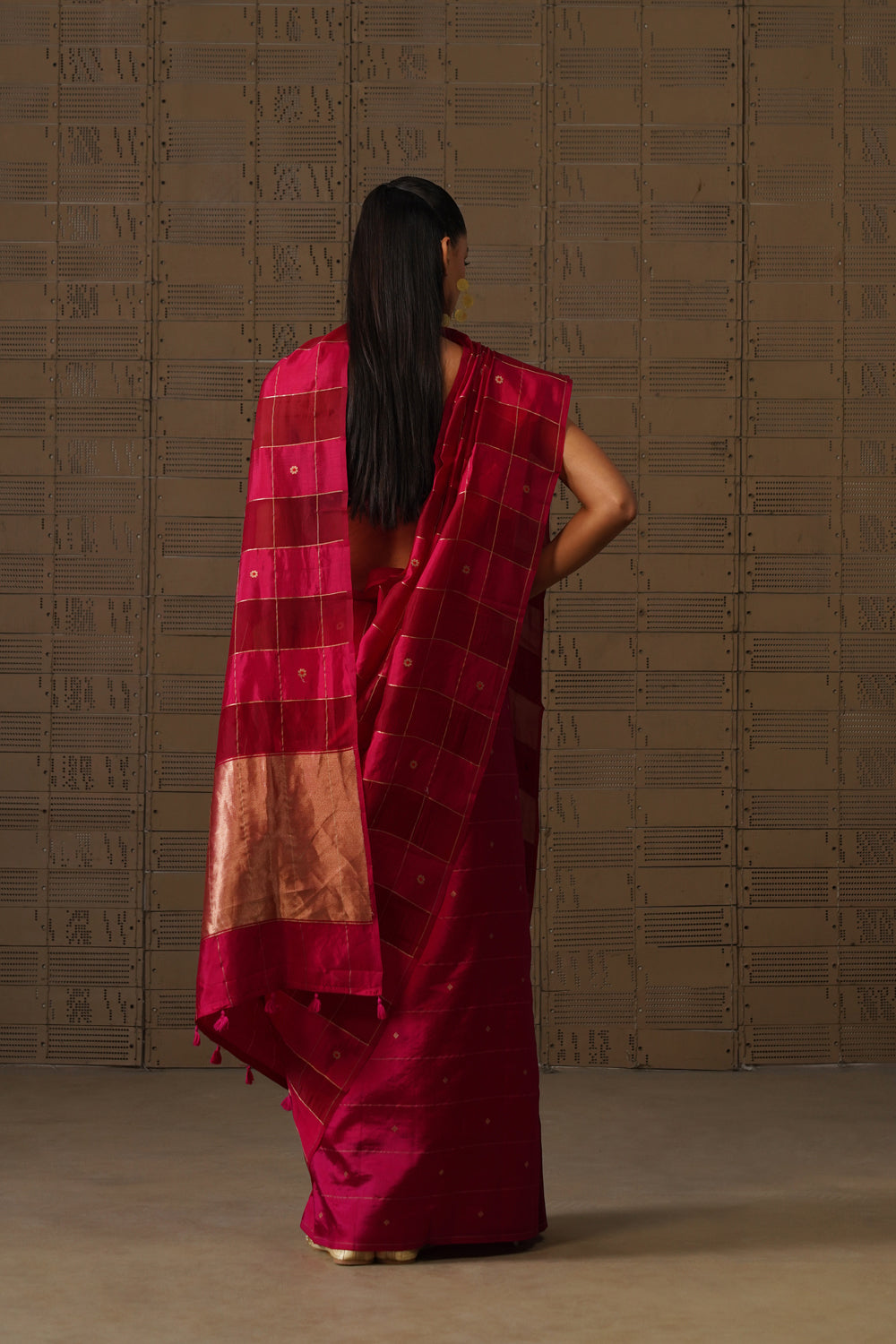 Rani Pink Striped Organza Katan Saree