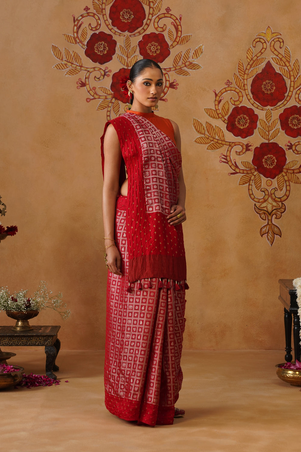 Red Box Shikargah Bandhani Silk Saree
