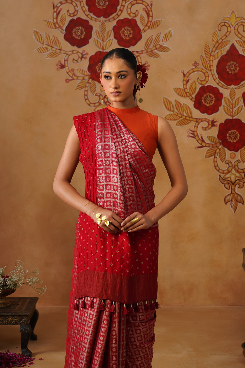 Red Box Shikargah Bandhani Silk Saree