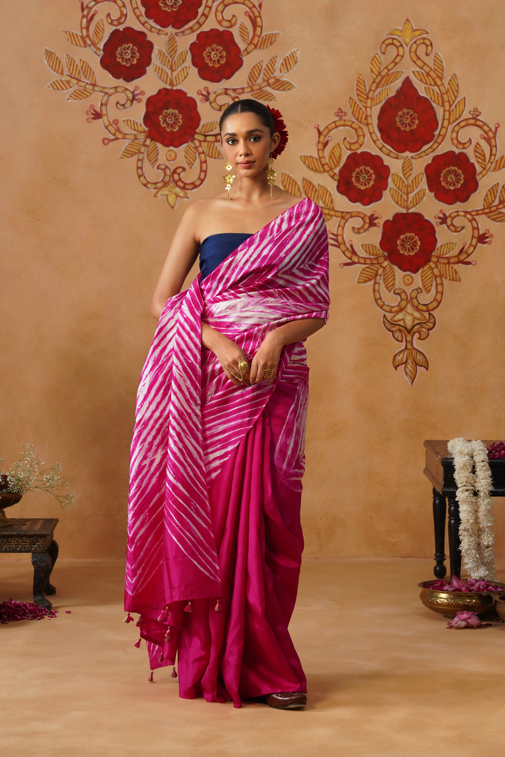 Rani Pink Arashi Dye Half-and-Half Silk Saree