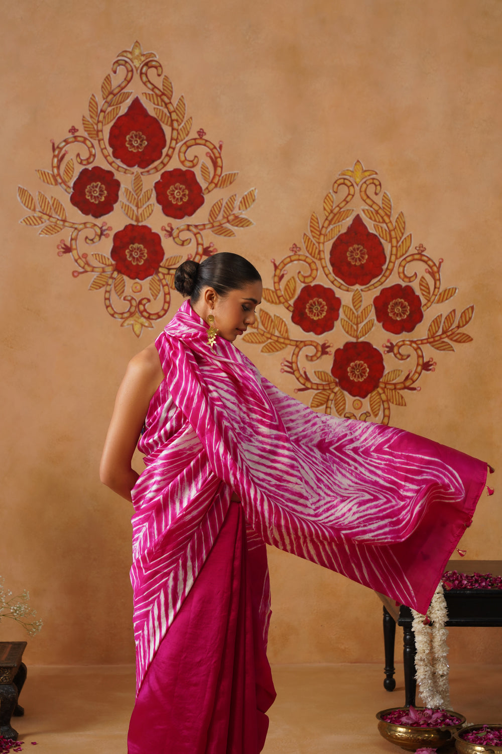 Rani Pink Arashi Dye Half-and-Half Silk Saree