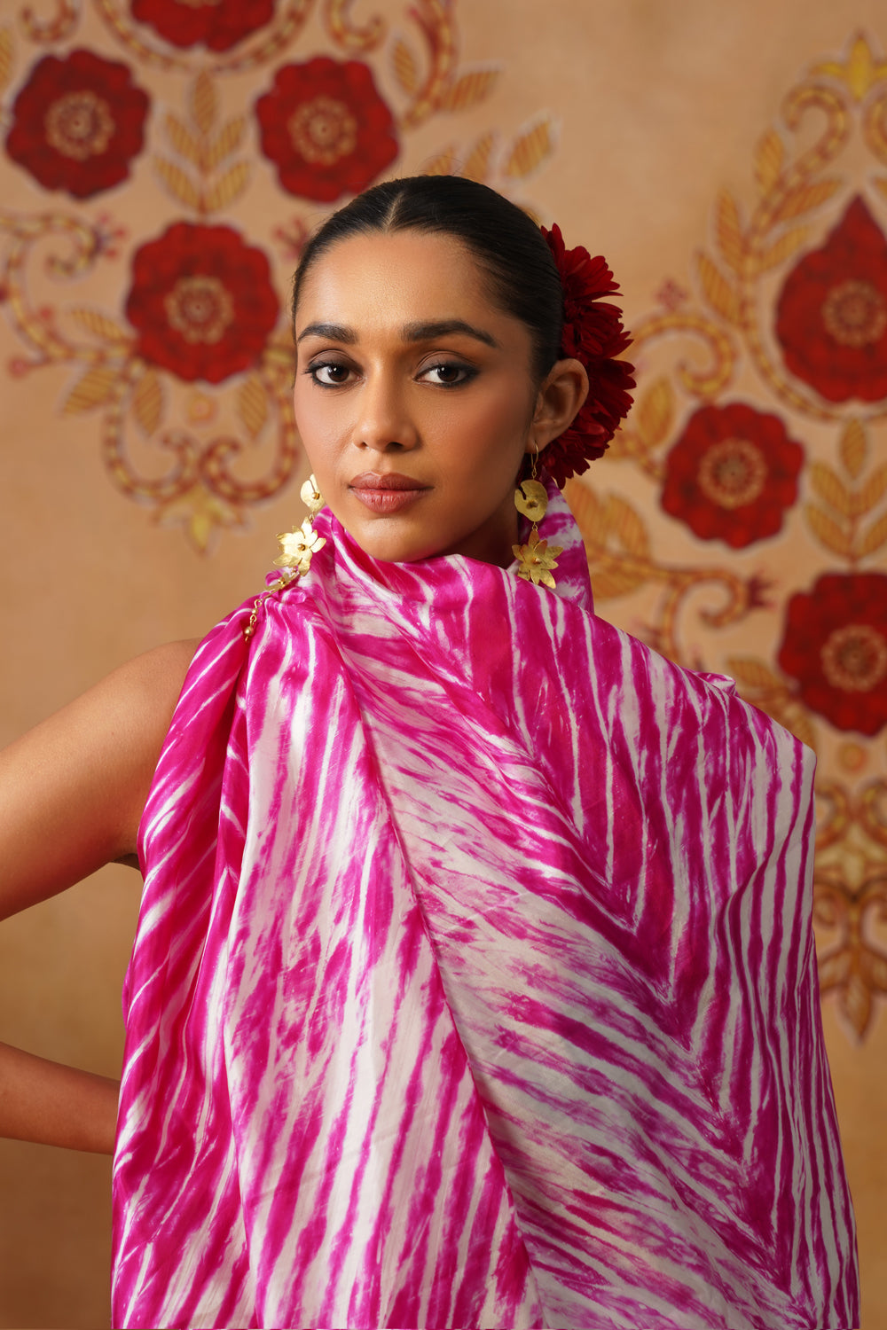 Rani Pink Arashi Dye Half-and-Half Silk Saree