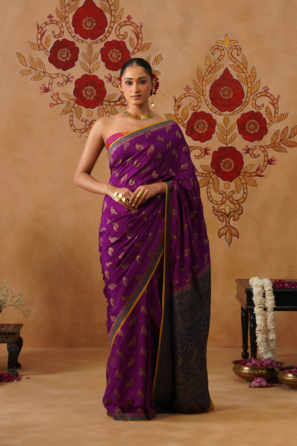 Purple Hand-Dyed Crepe Silk Banarasi Saree