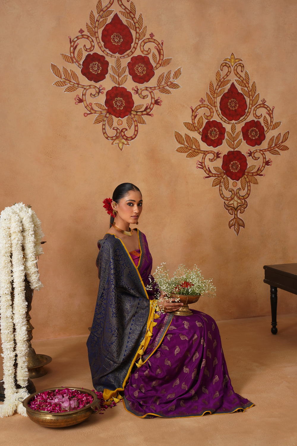 Purple Hand-Dyed Crepe Silk Banarasi Saree