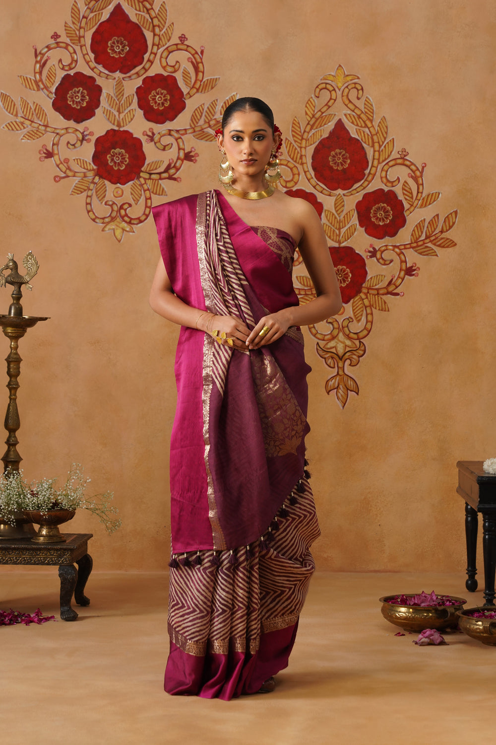 Deep Plum Printed Silk Saree