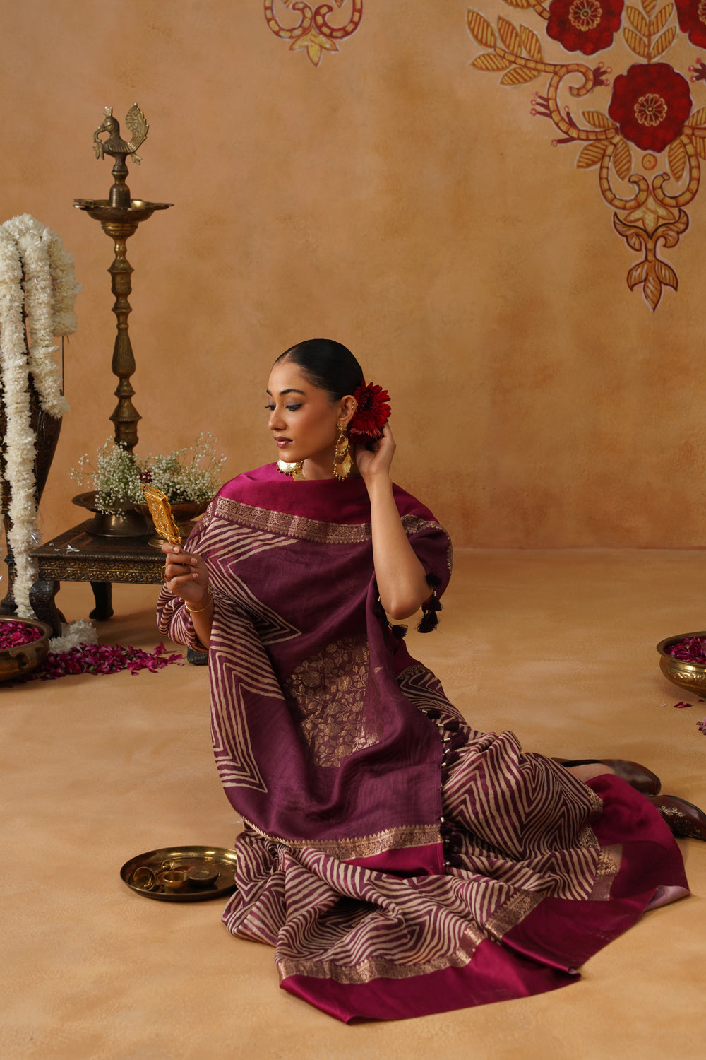 Deep Plum Printed Silk Saree