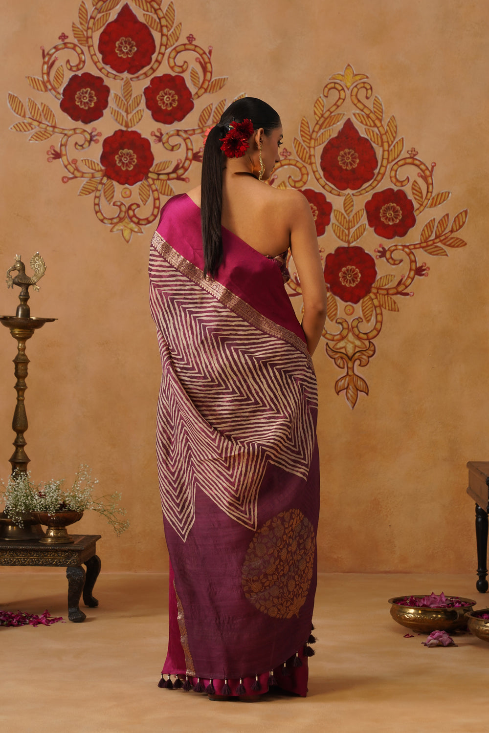 Deep Plum Printed Silk Saree