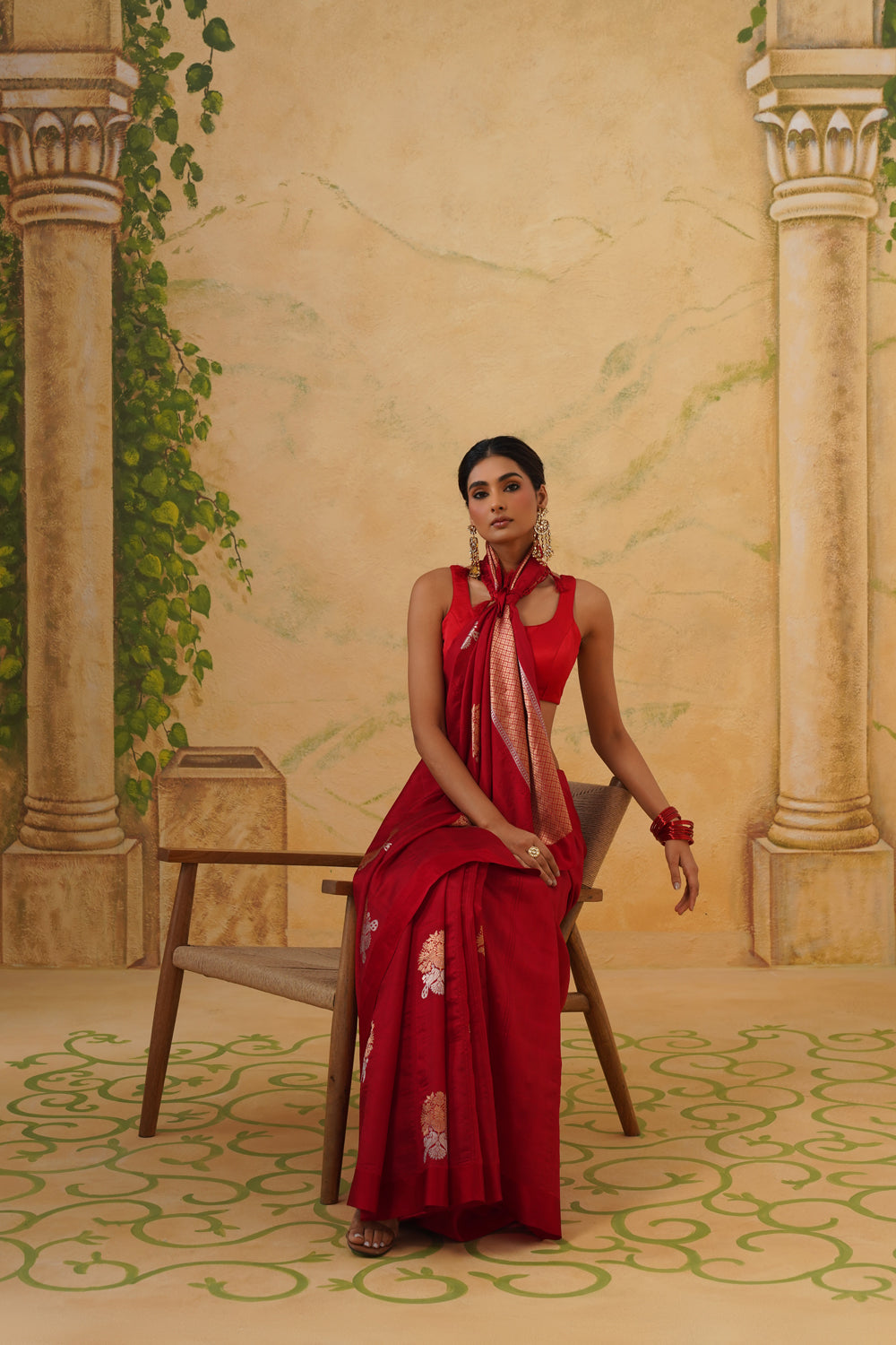 Handwoven Red Katan Silk Saree with Floral Butas