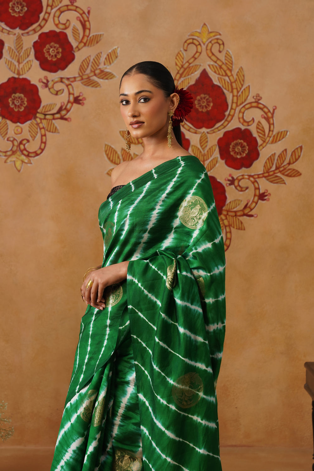 Emerald Green Leheriya Silk Saree