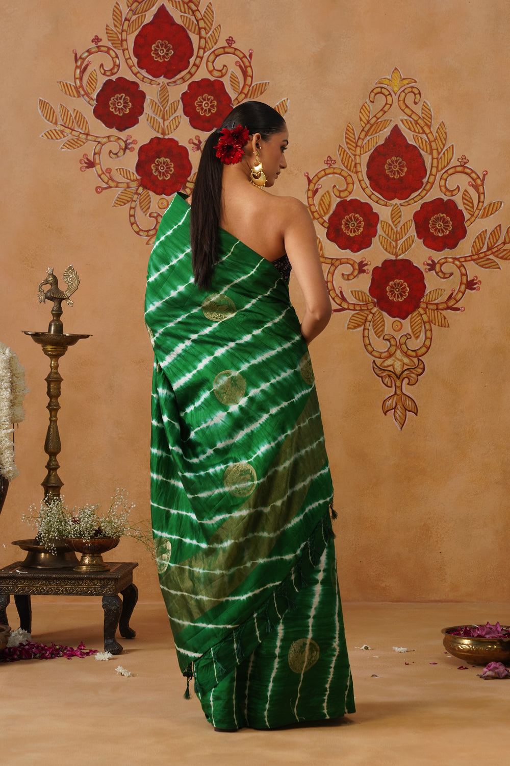 Emerald Green Leheriya Silk Saree