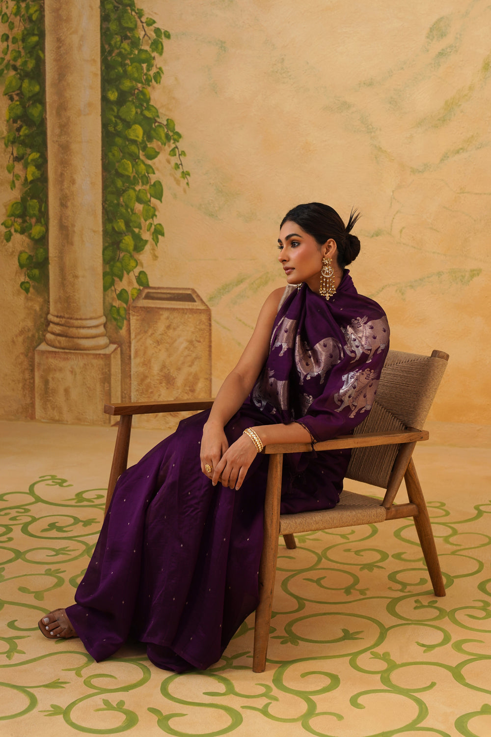 Handwoven Deep Purple Kora Katan Silk Saree with Pichwai Pallu