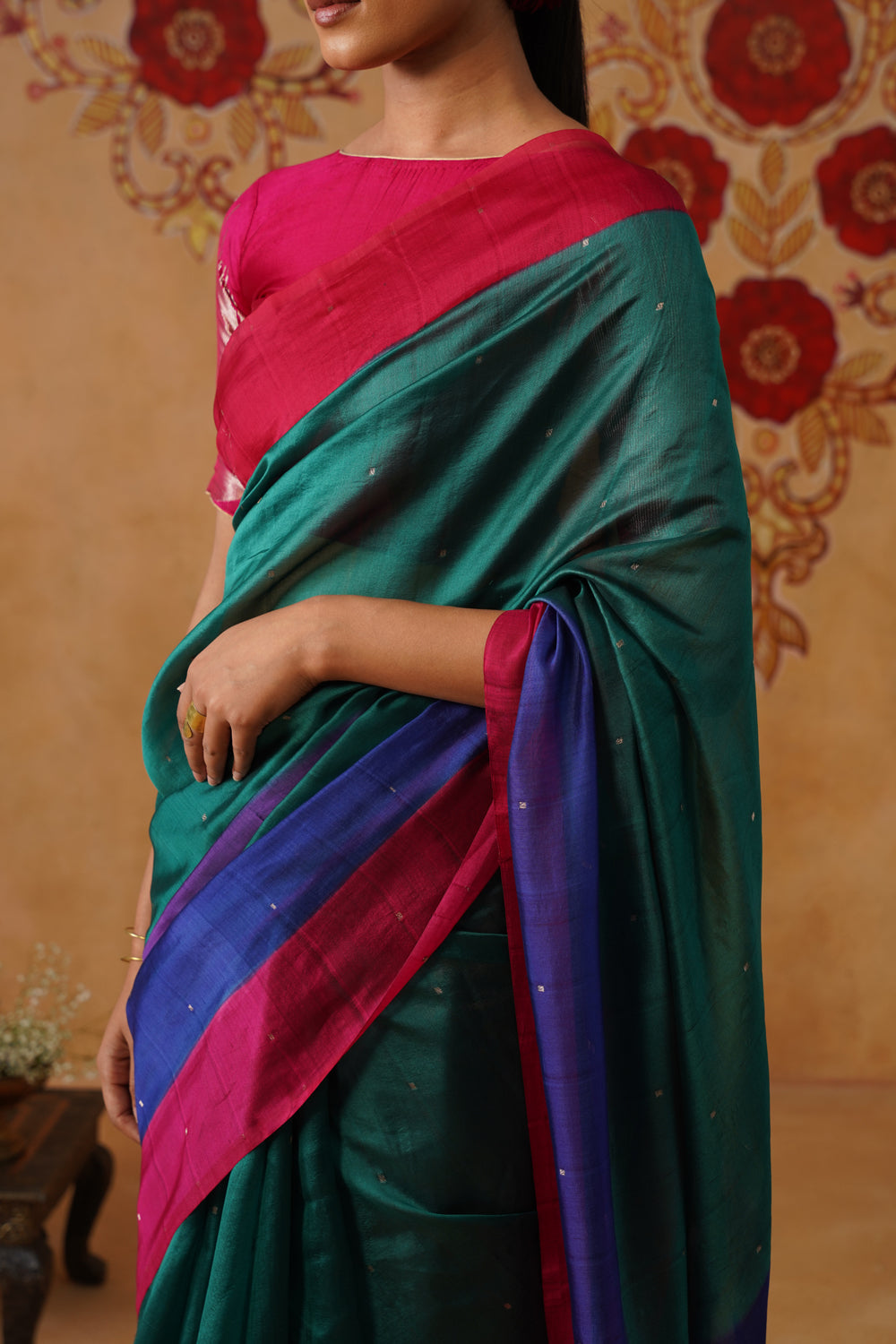 Peacock Green Hand-Dyed Elephant Motif Kora Katan Saree
