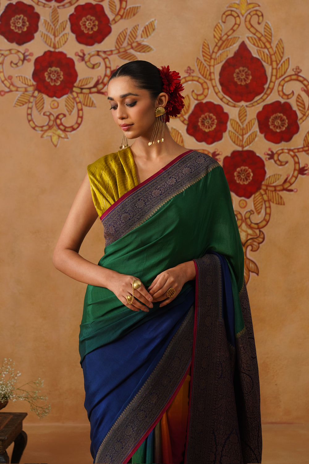 Bottle Green Hand-Dyed Crepe Silk Banarasi Saree