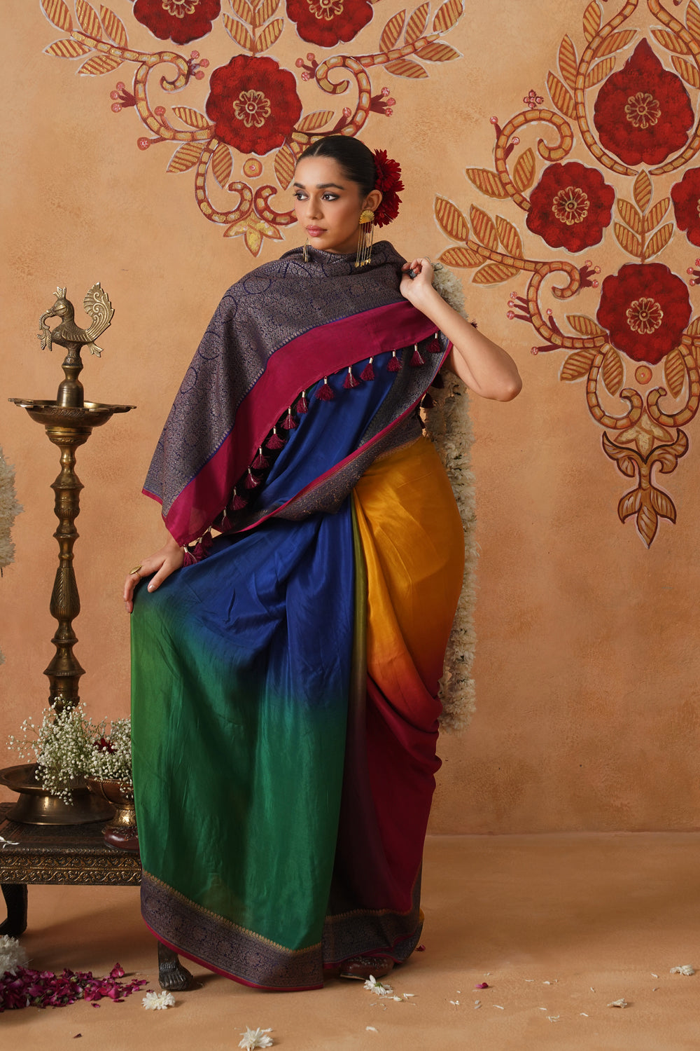 Bottle Green Hand-Dyed Crepe Silk Banarasi Saree