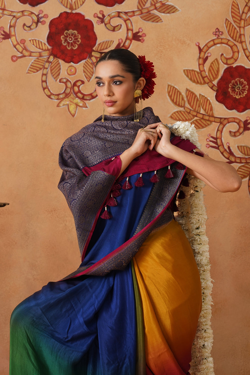 Bottle Green Hand-Dyed Crepe Silk Banarasi Saree