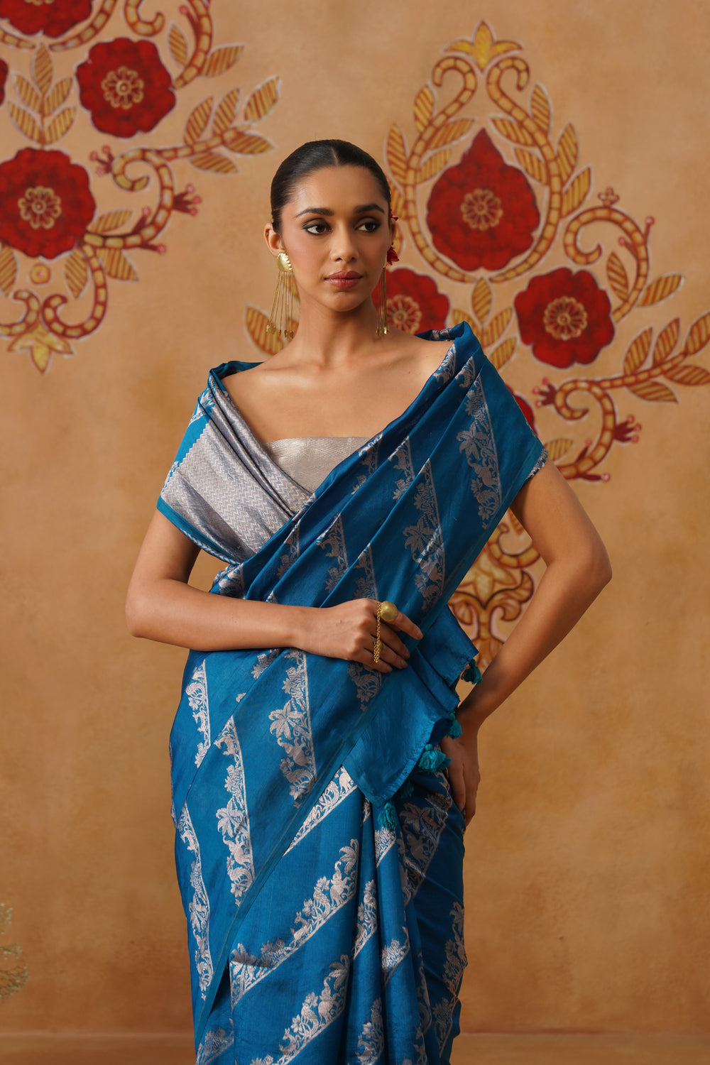 Deep Blue Green Shikargah Katan Silk Saree