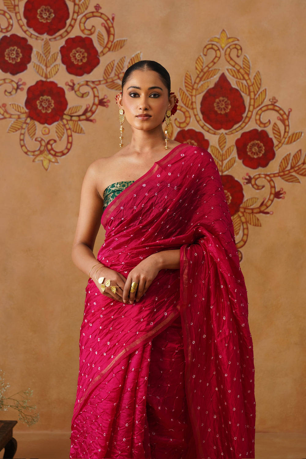 Tomato Red Rai Bandhani Saree