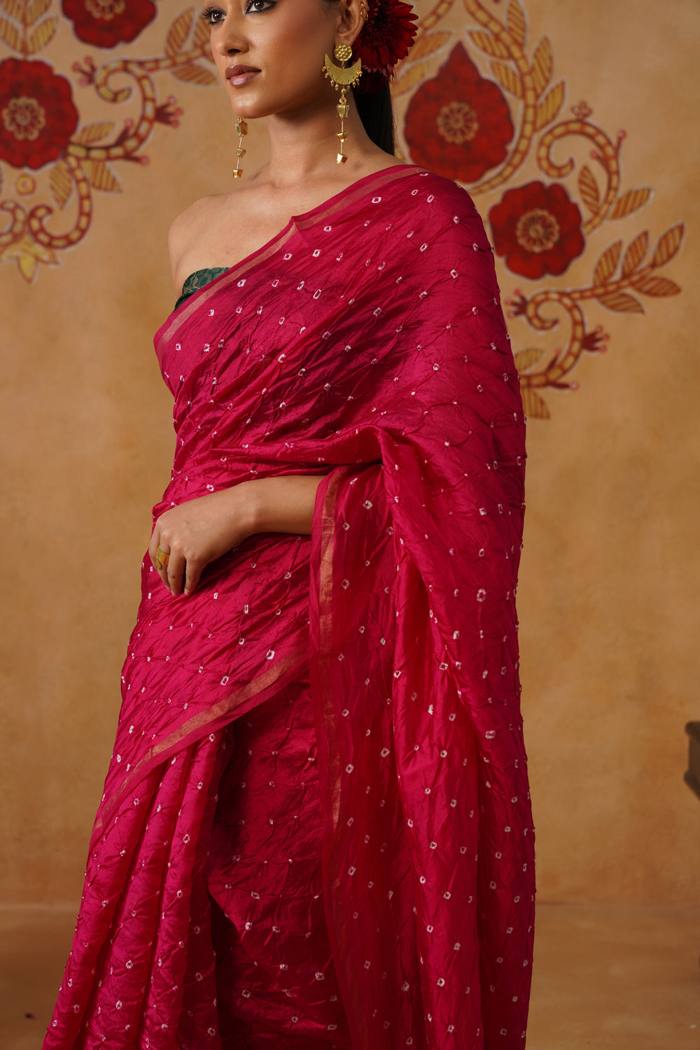 Tomato Red Rai Bandhani Saree