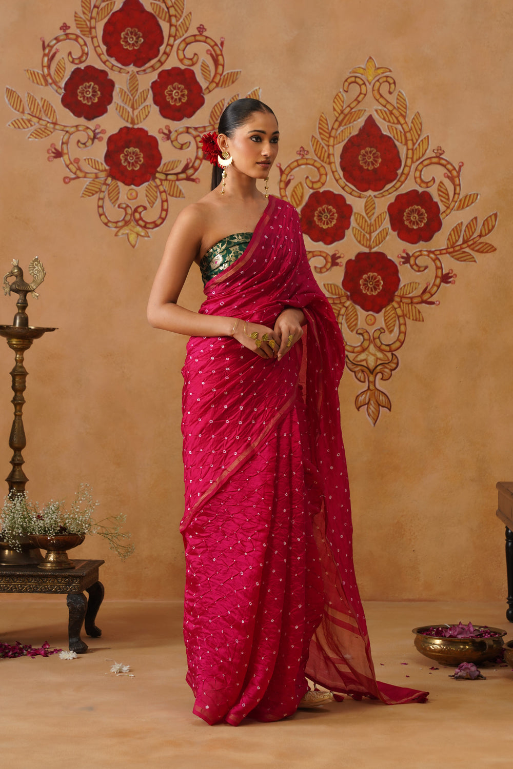 Tomato Red Rai Bandhani Saree