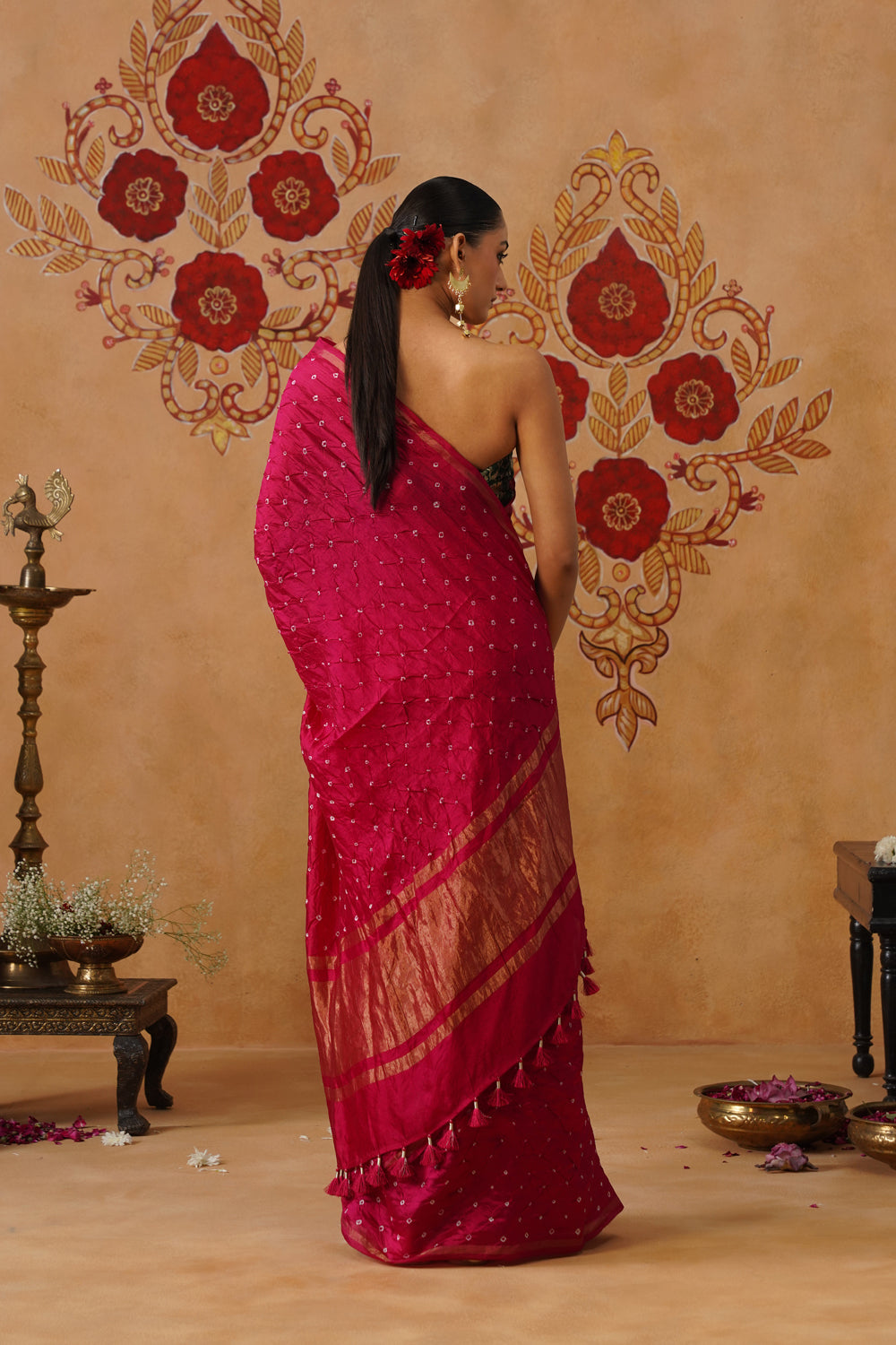 Tomato Red Rai Bandhani Saree