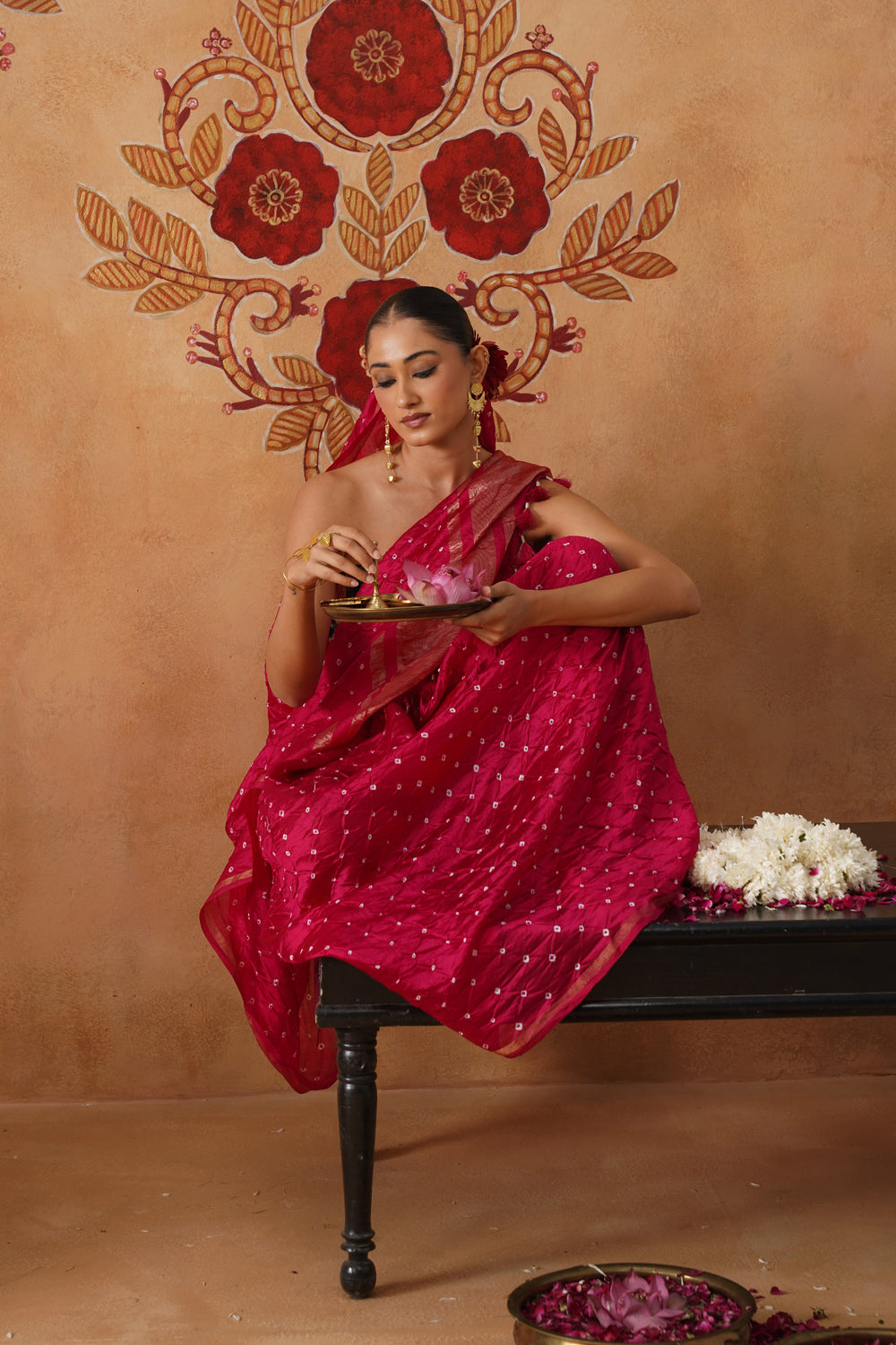 Tomato Red Rai Bandhani Saree