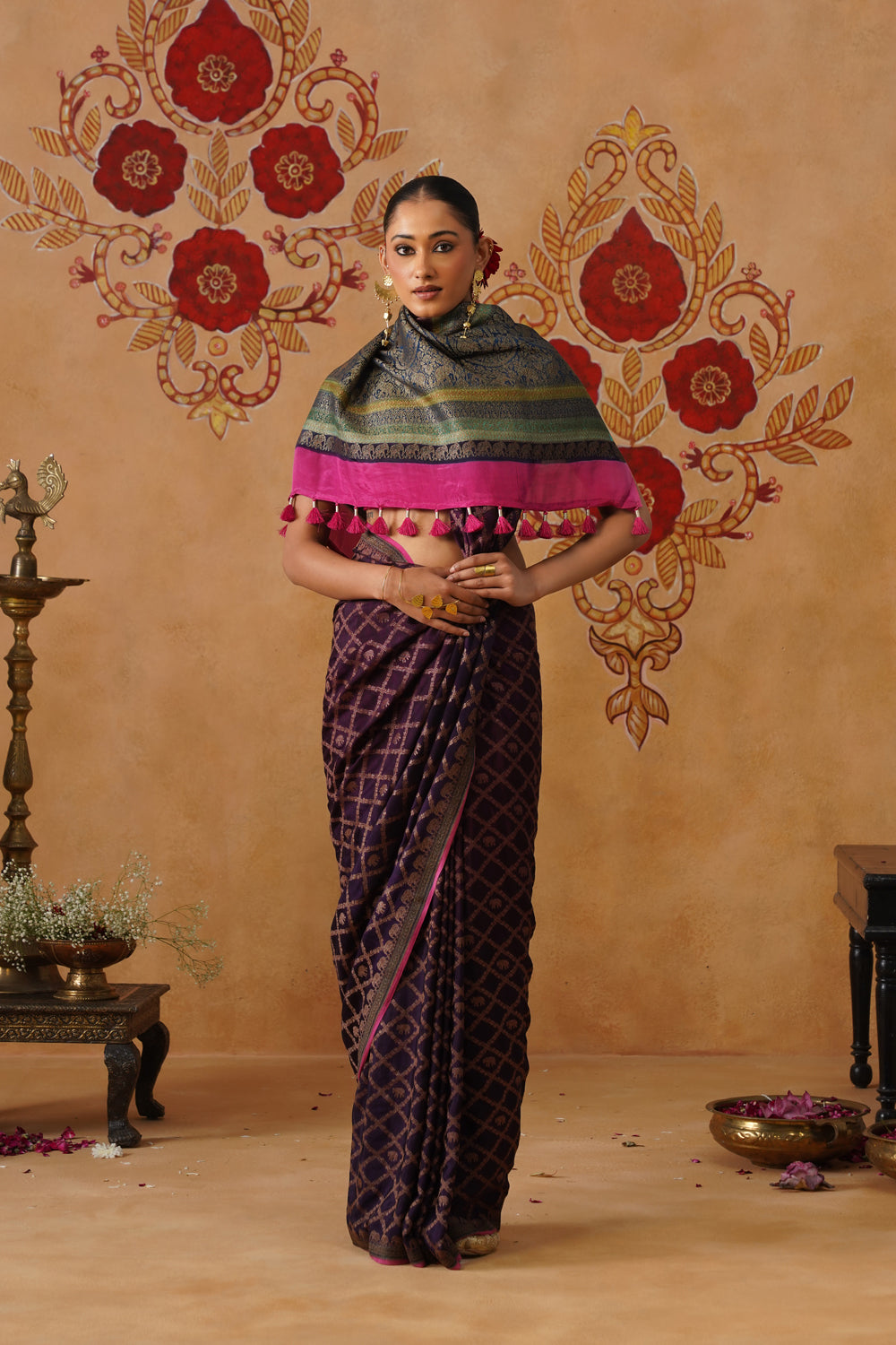 Multicolor Hand-Dyed Crepe Silk Banarasi Saree
