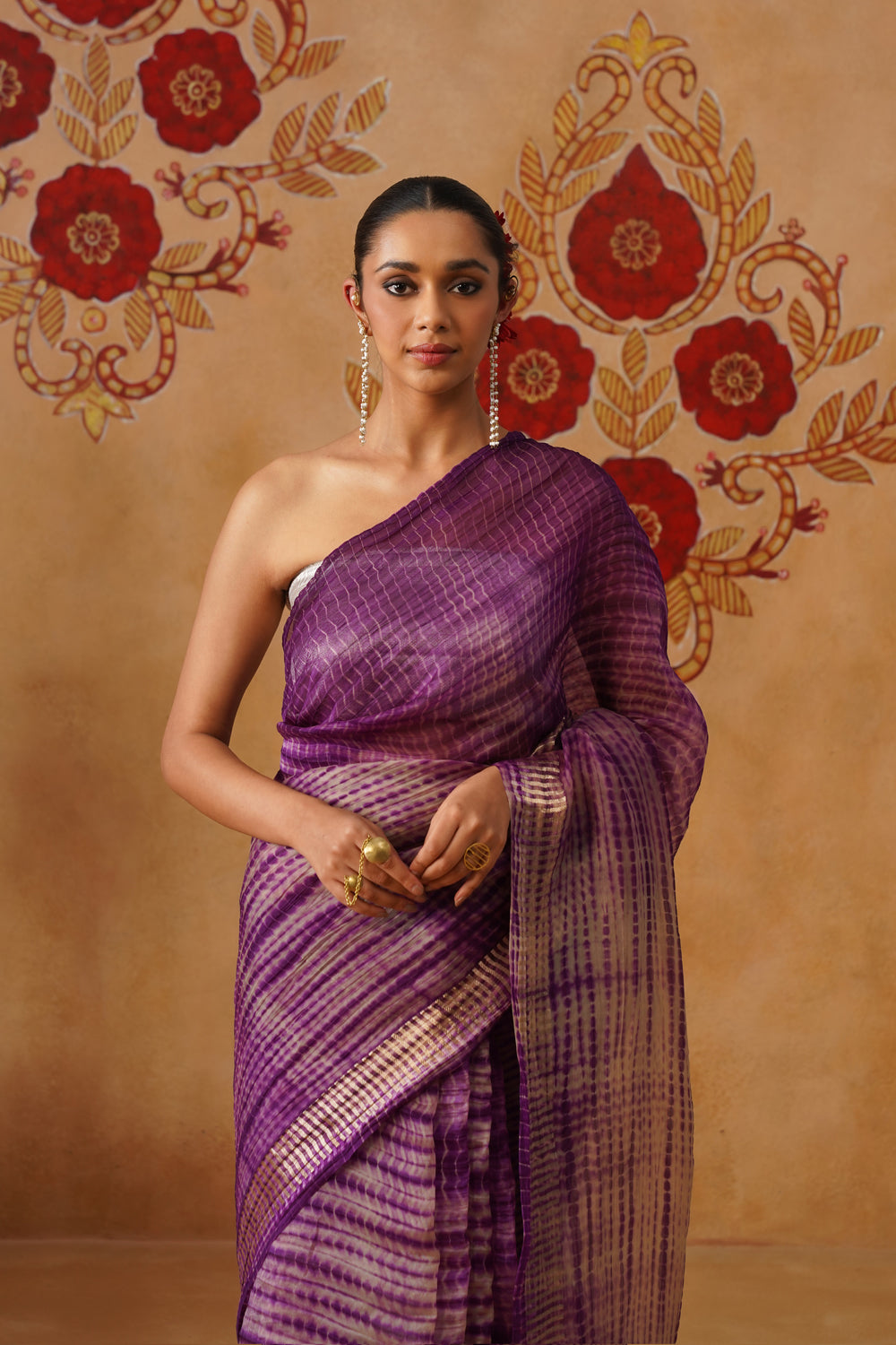 Purple Shibori Kora Organza Saree