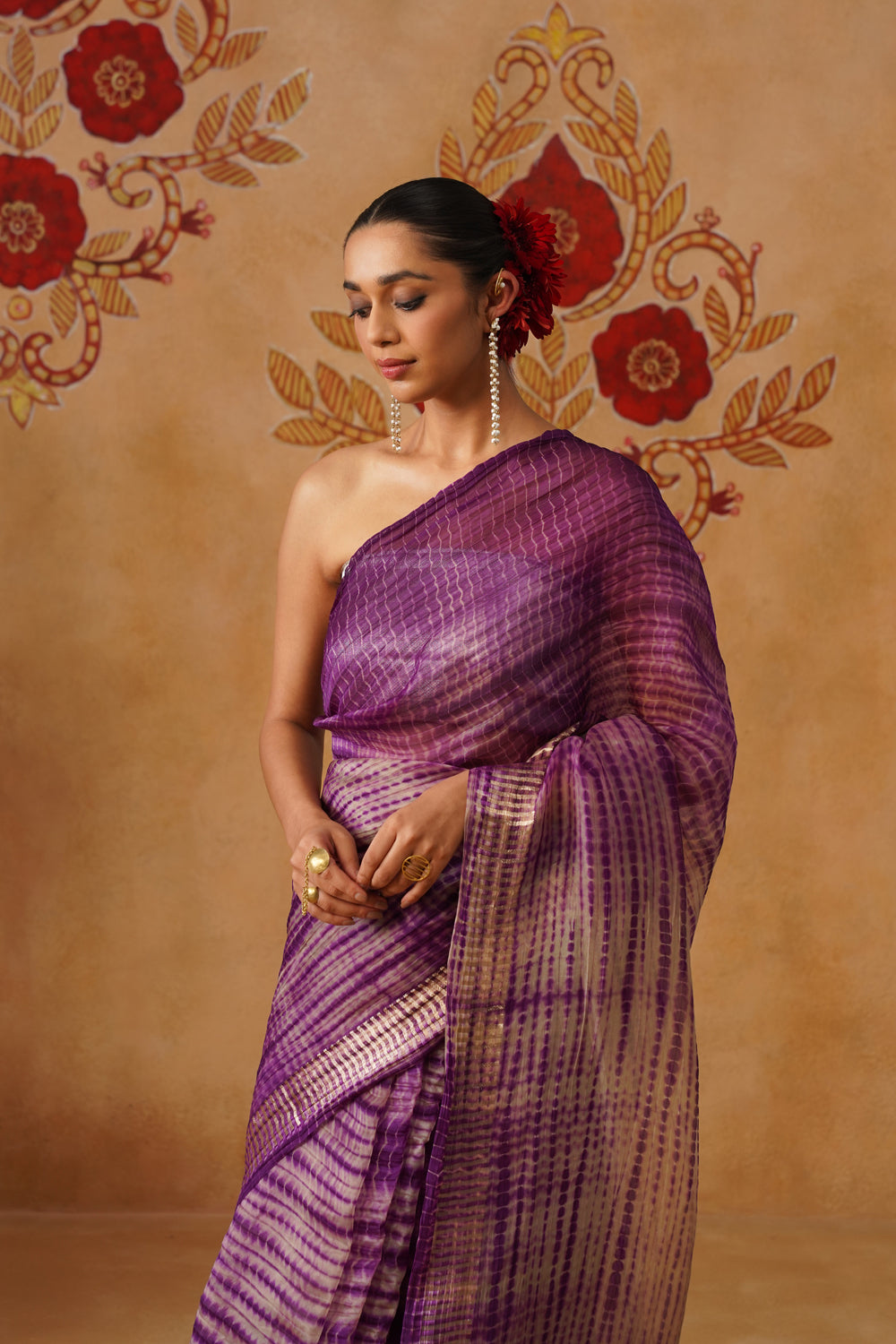 Purple Shibori Kora Organza Saree