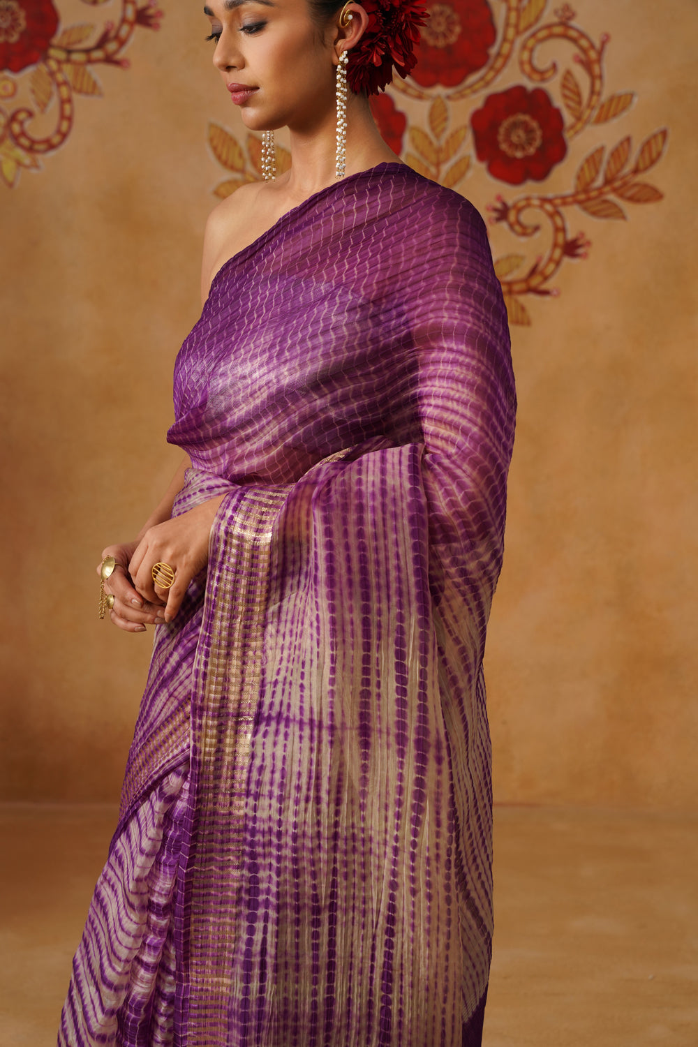 Purple Shibori Kora Organza Saree