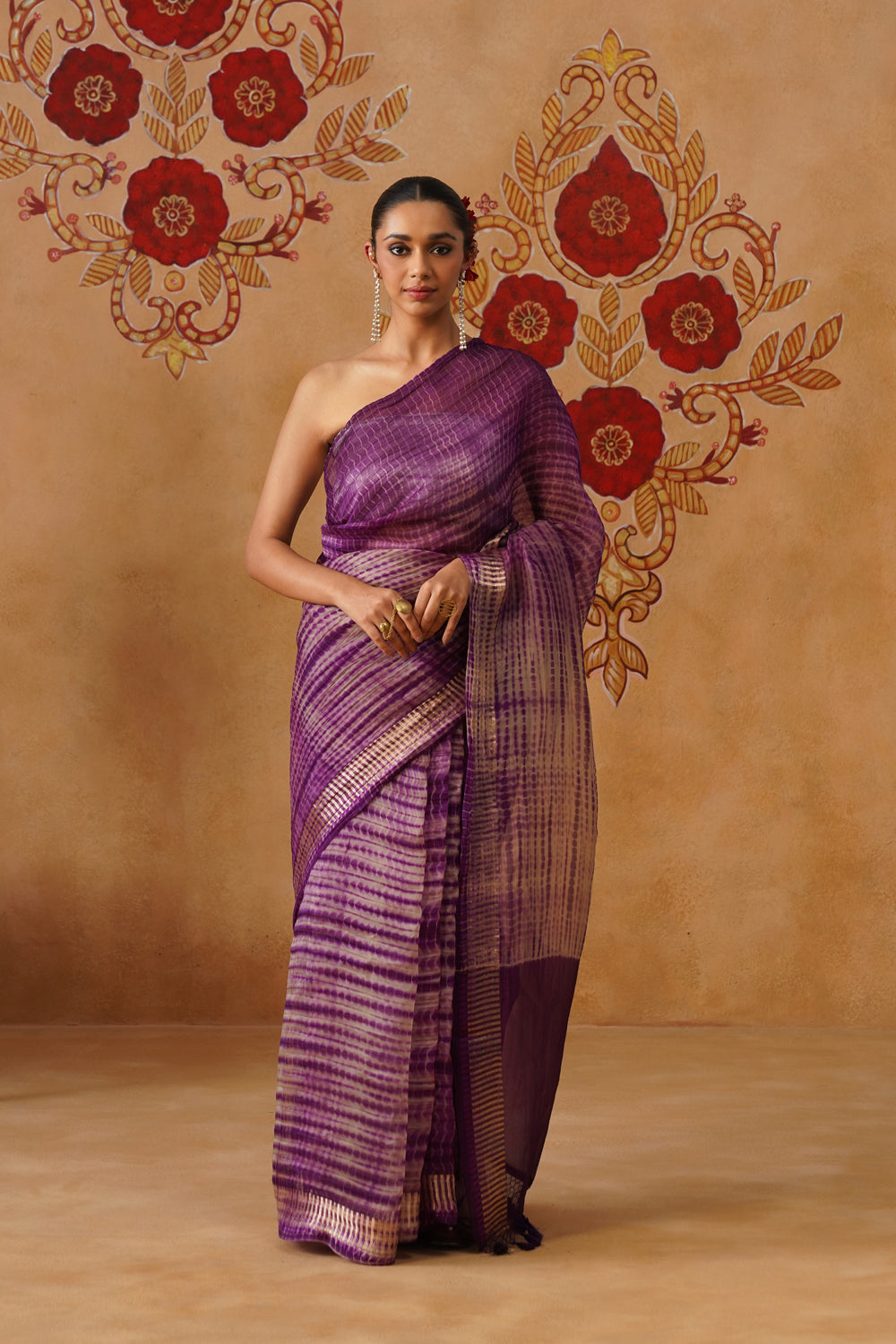 Purple Shibori Kora Organza Saree