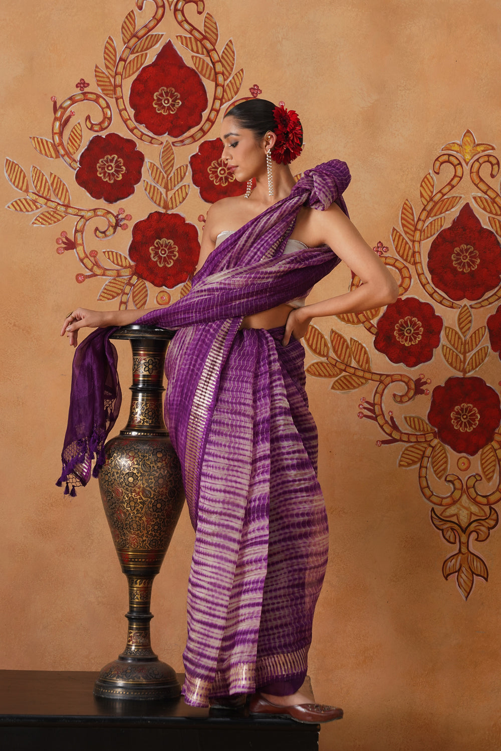 Purple Shibori Kora Organza Saree