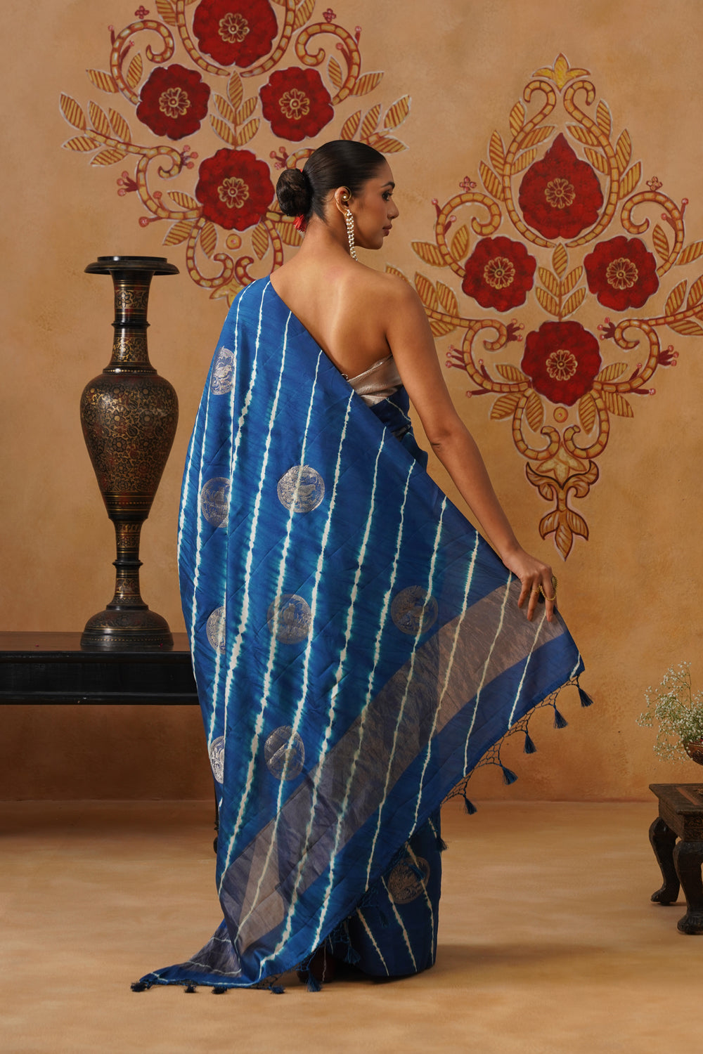 Ocean Blue Leheriya Silk Saree