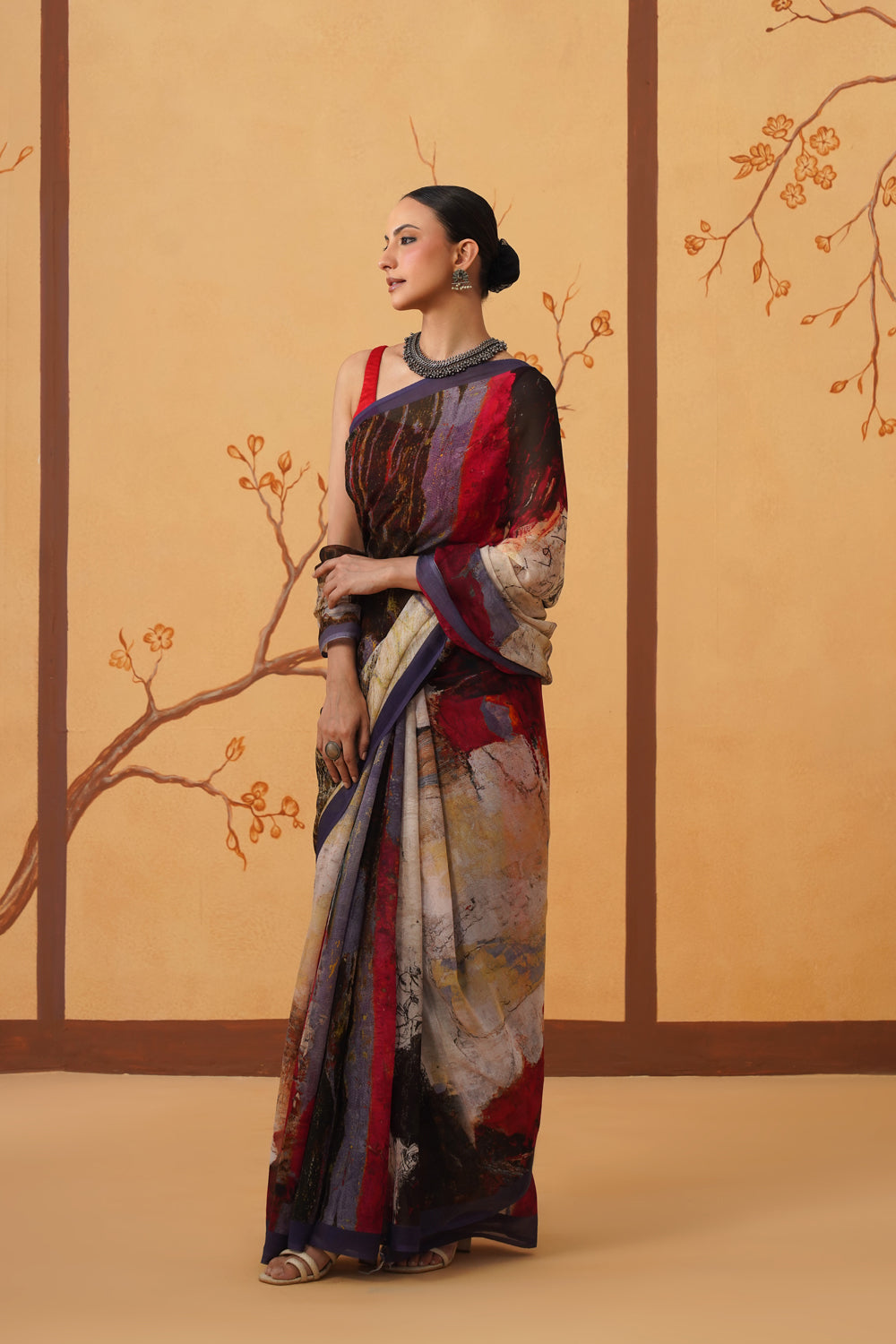 Abstract Print Chiffon Saree with Multi-Toned Hues